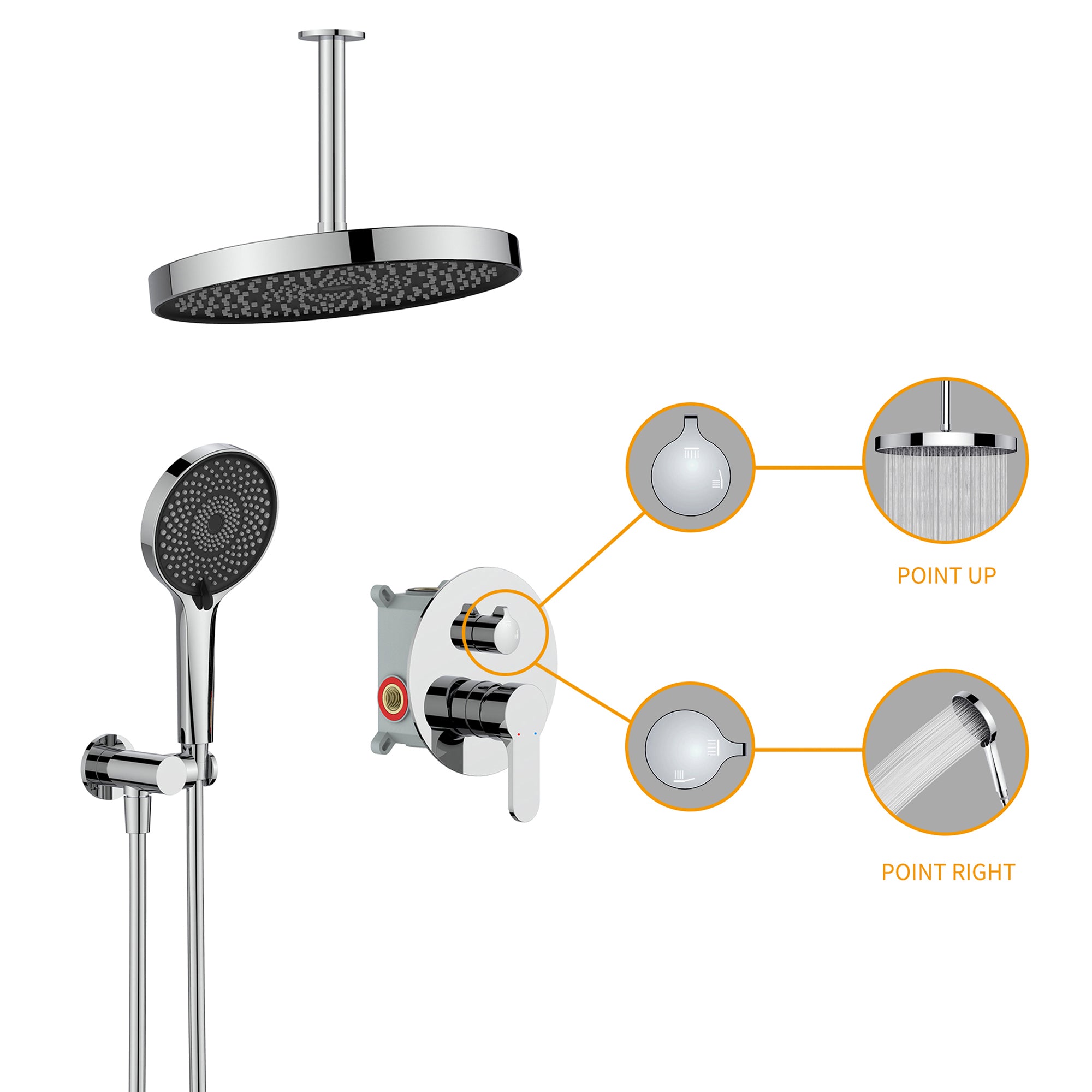 12 inch Wall-Mounted Round Shower System with Rough-in Valve and Handheld Shower