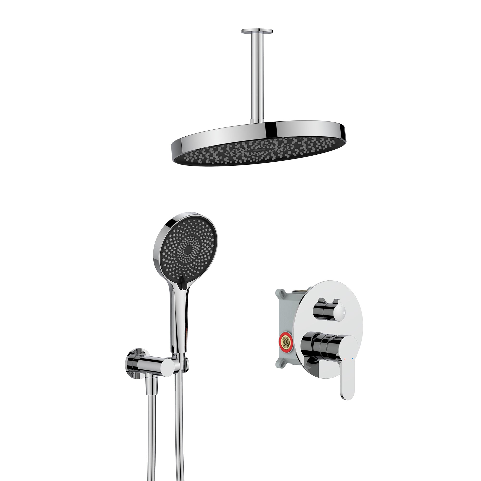 12 inch Wall-Mounted Round Shower System with Rough-in Valve and Handheld Shower