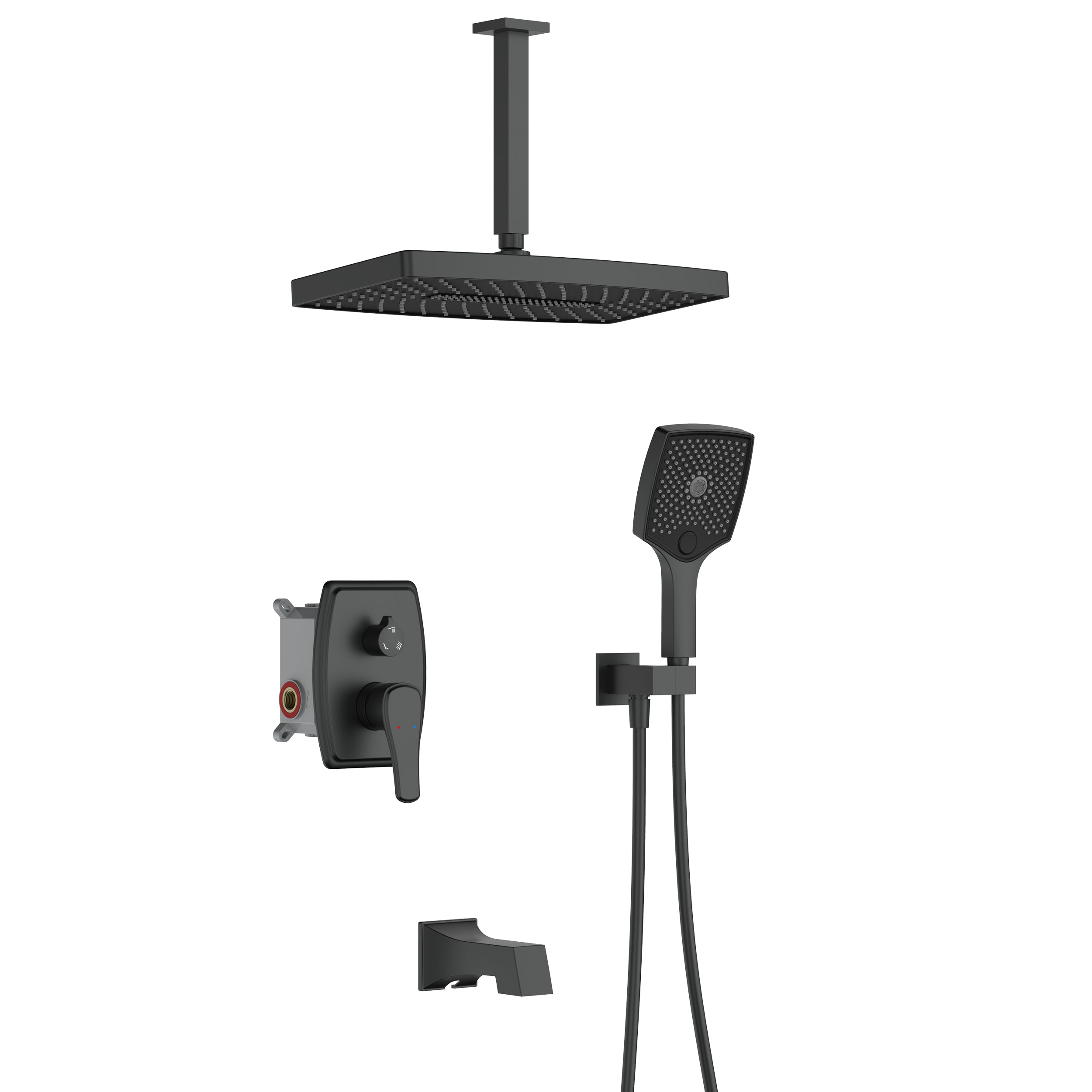 14 inch Ceiling Mount Square Shower System with Rough-in Valve and Handheld Shower