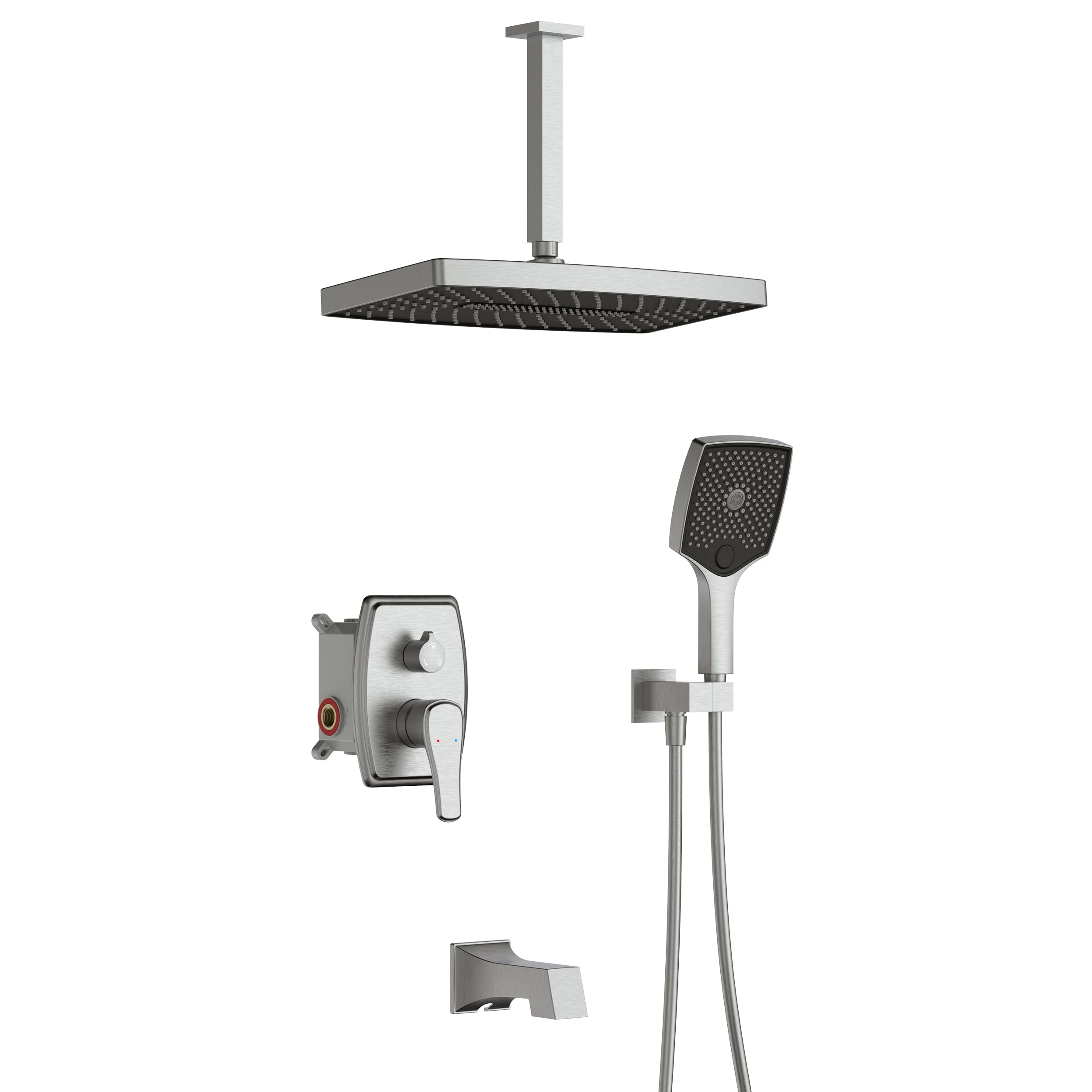 14 inch Ceiling Mount Square Shower System with Rough-in Valve and Handheld Shower