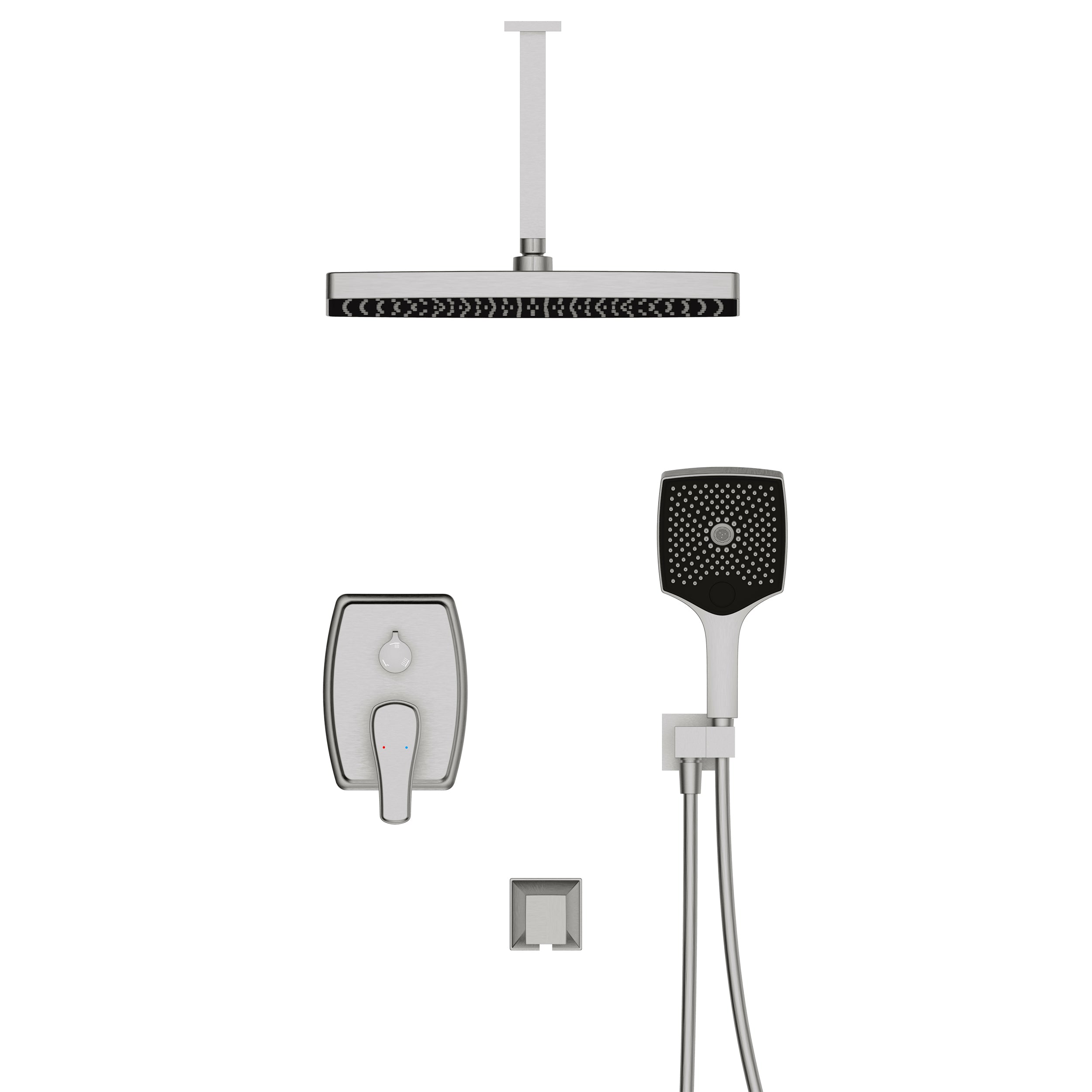 14 inch Ceiling Mount Square Shower System with Rough-in Valve and Handheld Shower