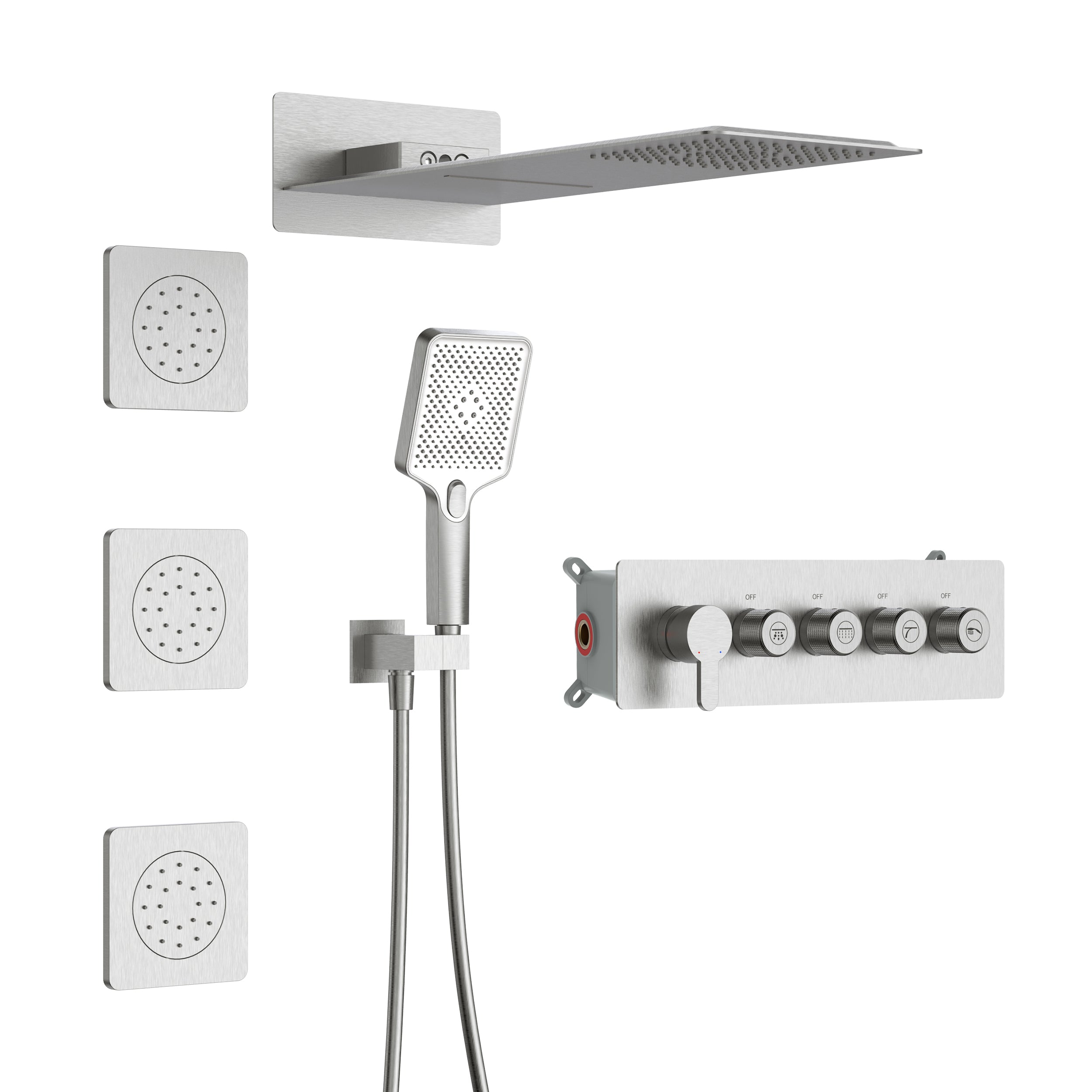 Wall-Mounted Rectangular Shower System with Rough-in Valve, Handheld Shower,23 inch square large panel