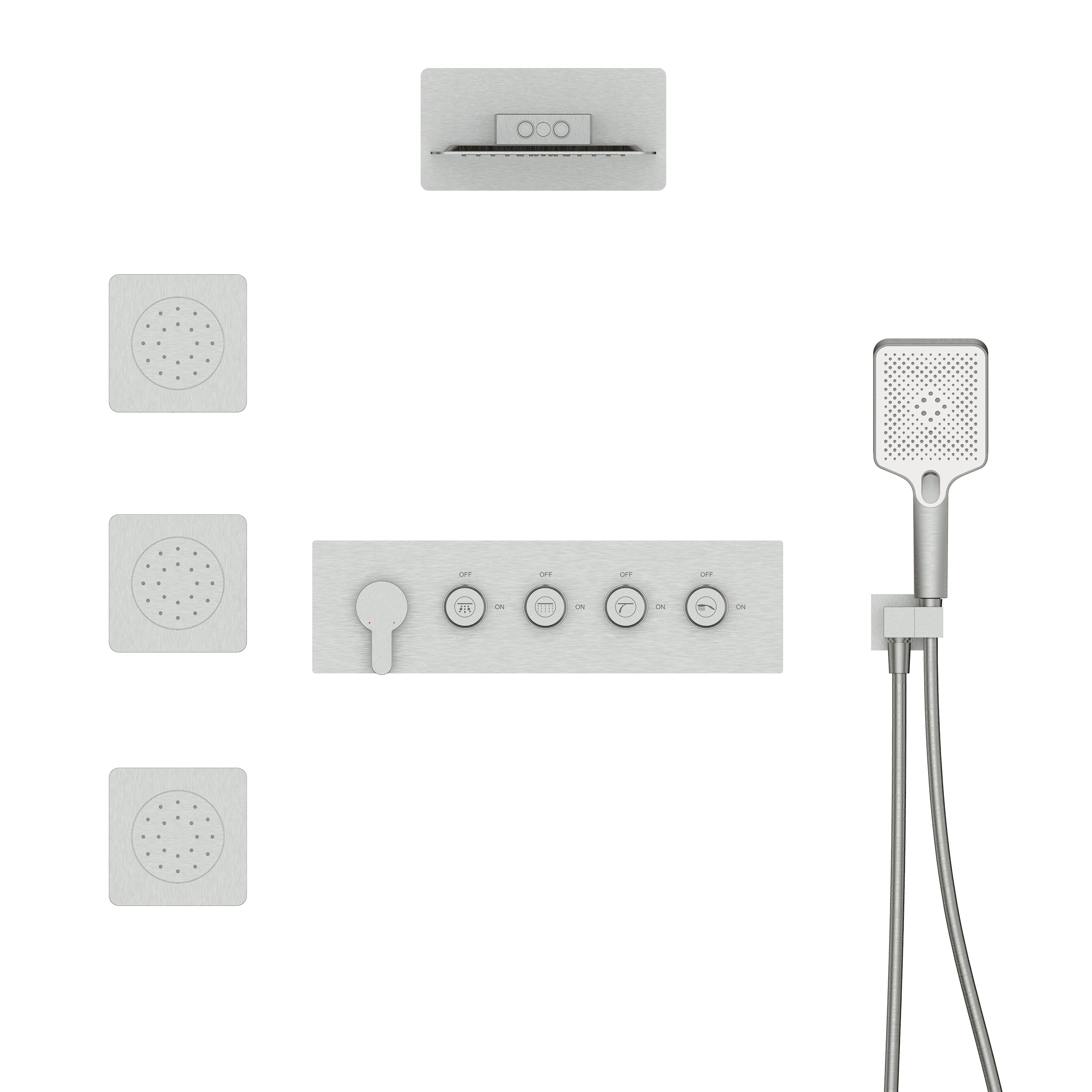 Wall-Mounted Rectangular Shower System with Rough-in Valve, Handheld Shower,23 inch square large panel