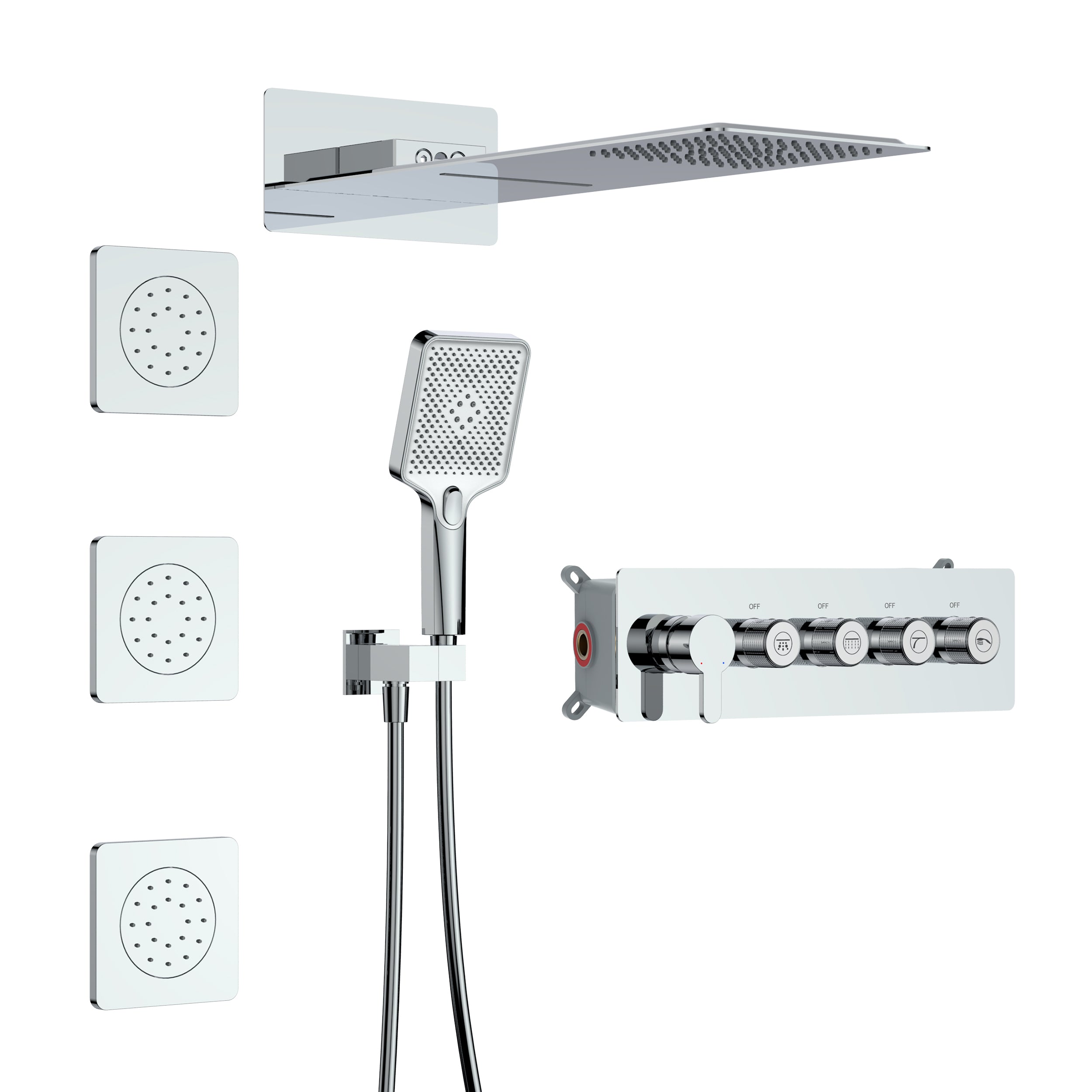 Wall-Mounted Rectangular Shower System with Rough-in Valve, Handheld Shower,23 inch square large panel