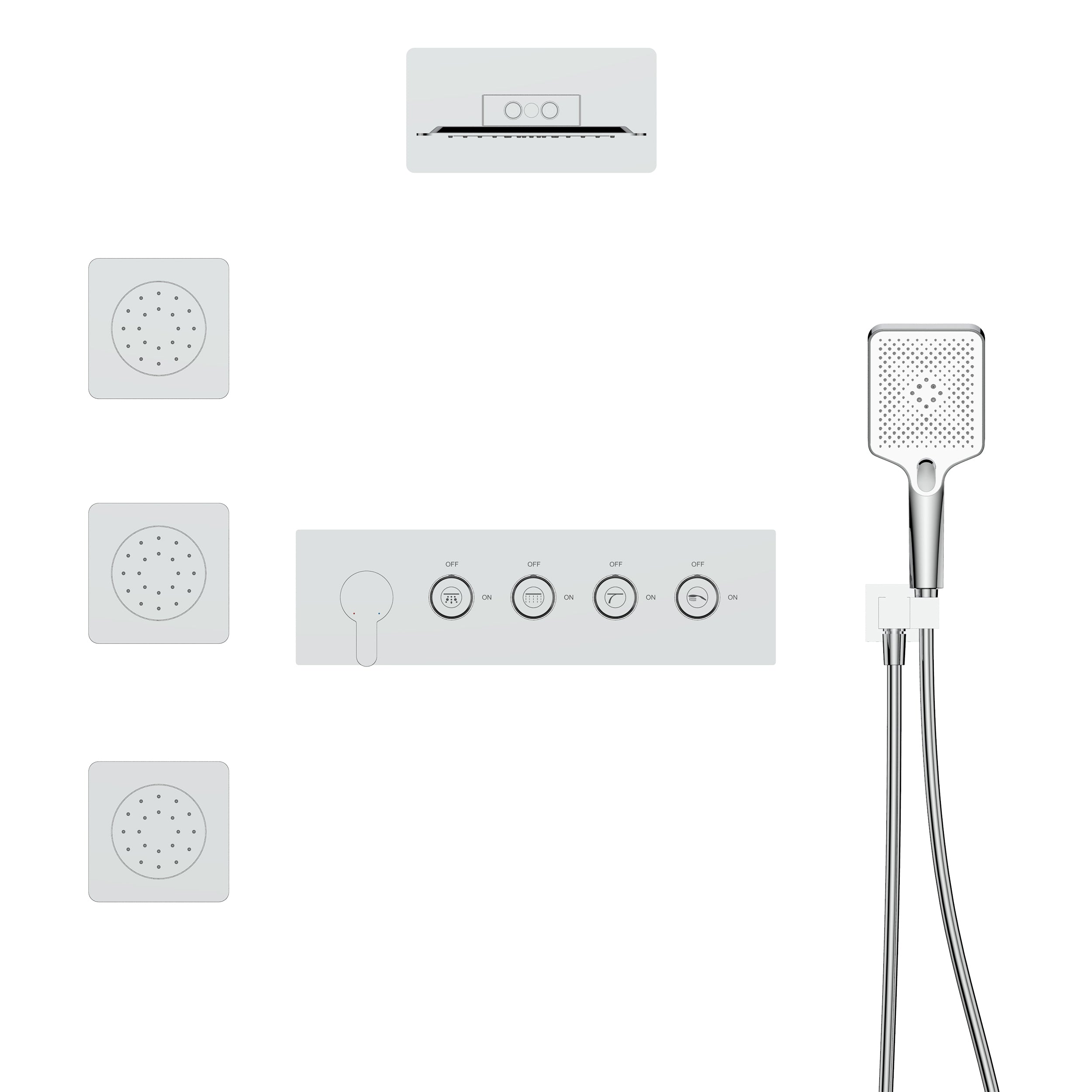 Wall-Mounted Rectangular Shower System with Rough-in Valve, Handheld Shower,23 inch square large panel