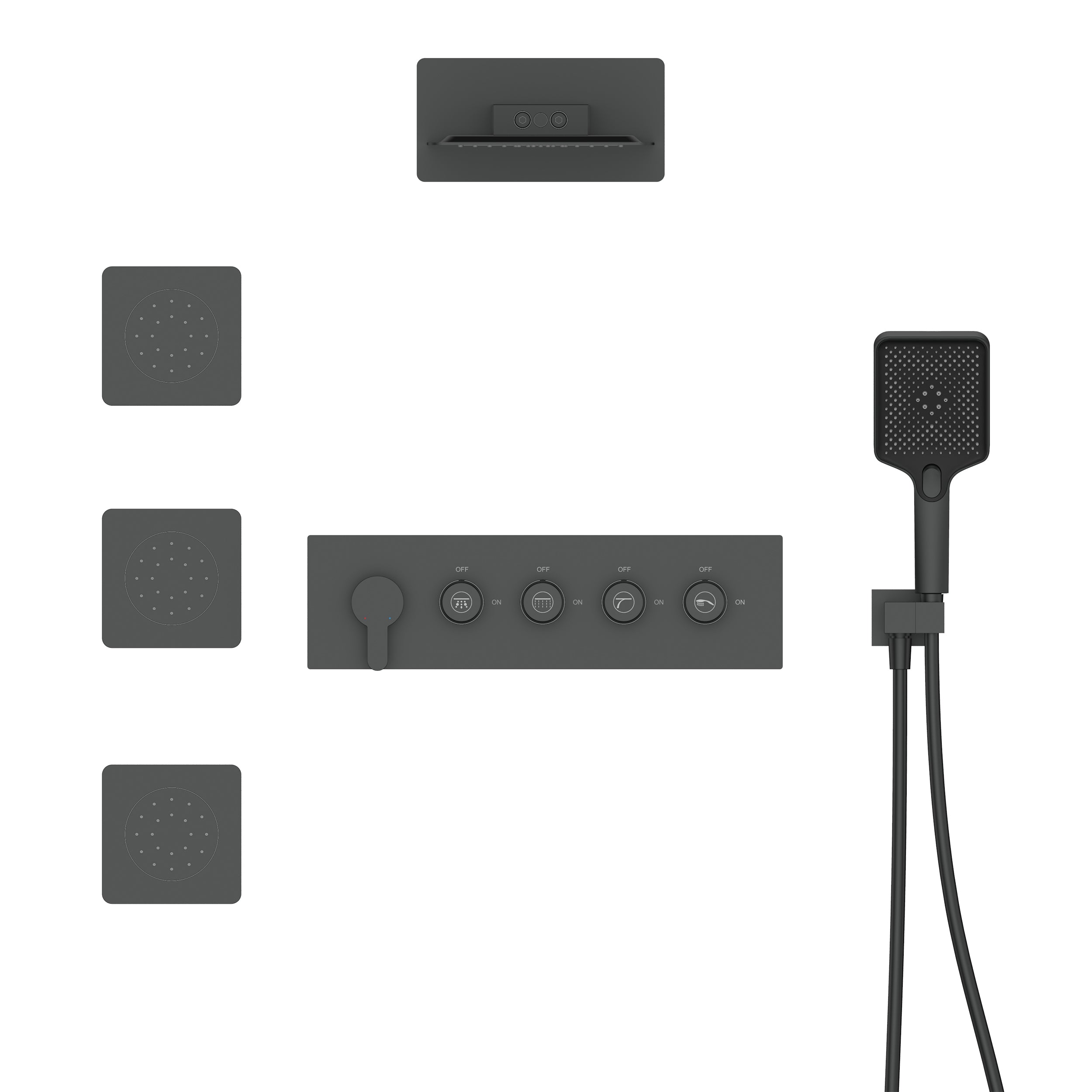 Wall-Mounted Rectangular Shower System with Rough-in Valve, Handheld Shower,23 inch square large panel