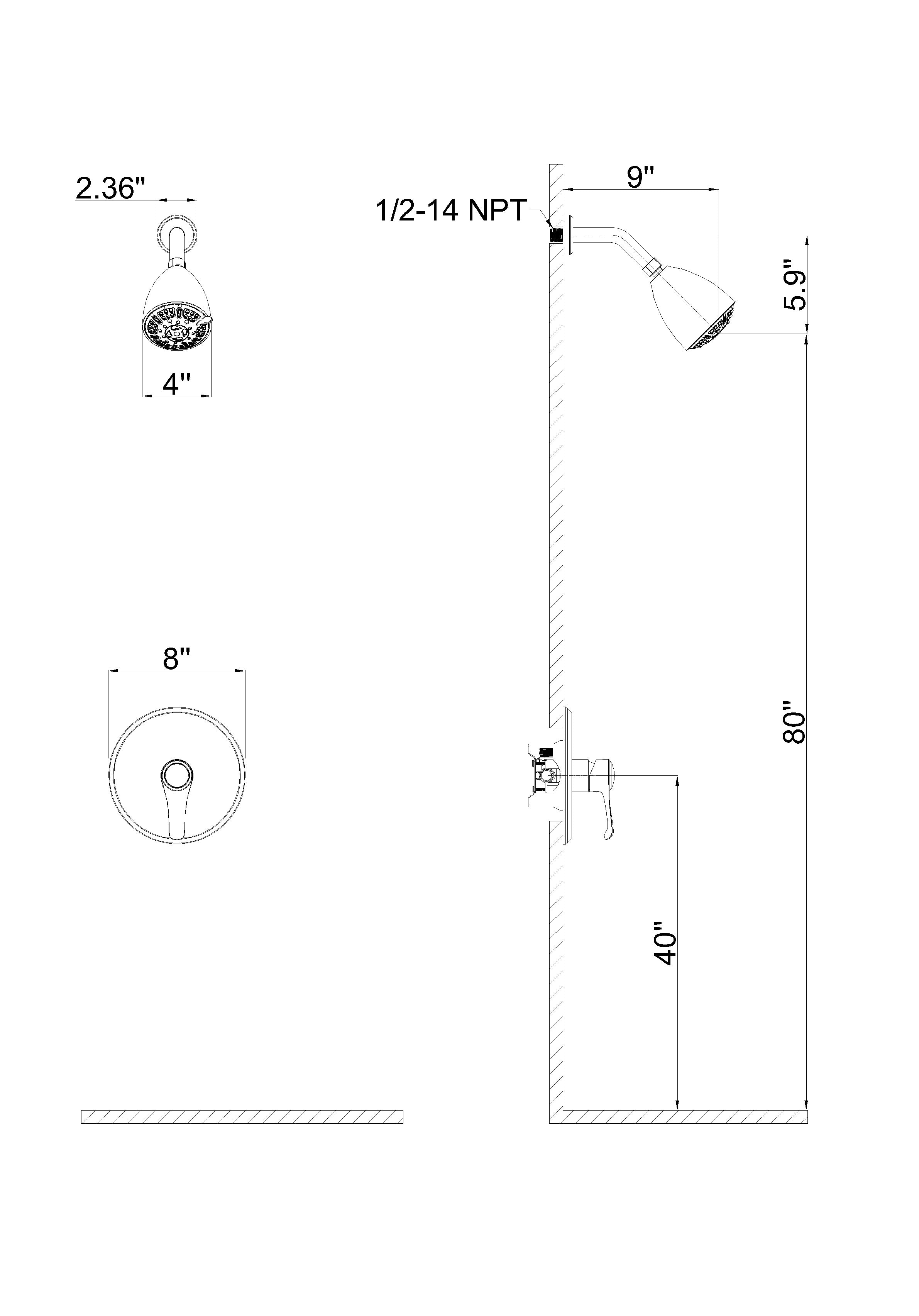 Simple Style Large Amount of water Multi Function Shower Head Shower System