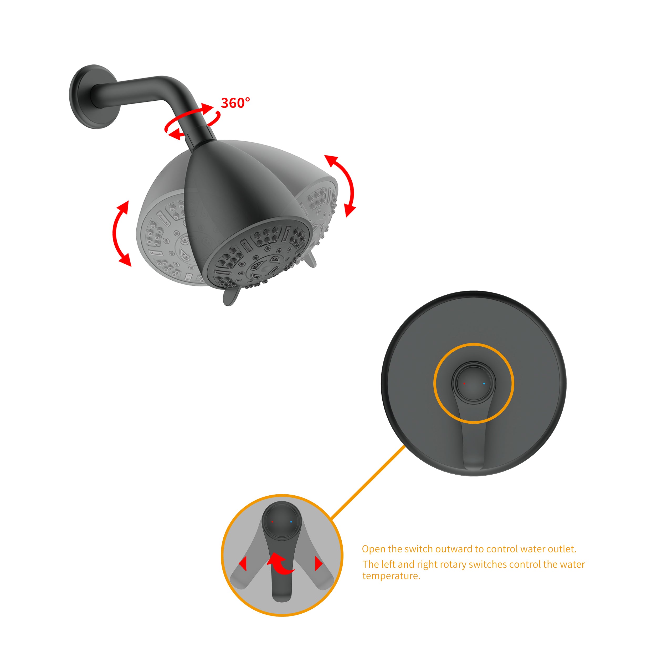 Simple Style Large Amount of water Multi Function Shower Head Shower System