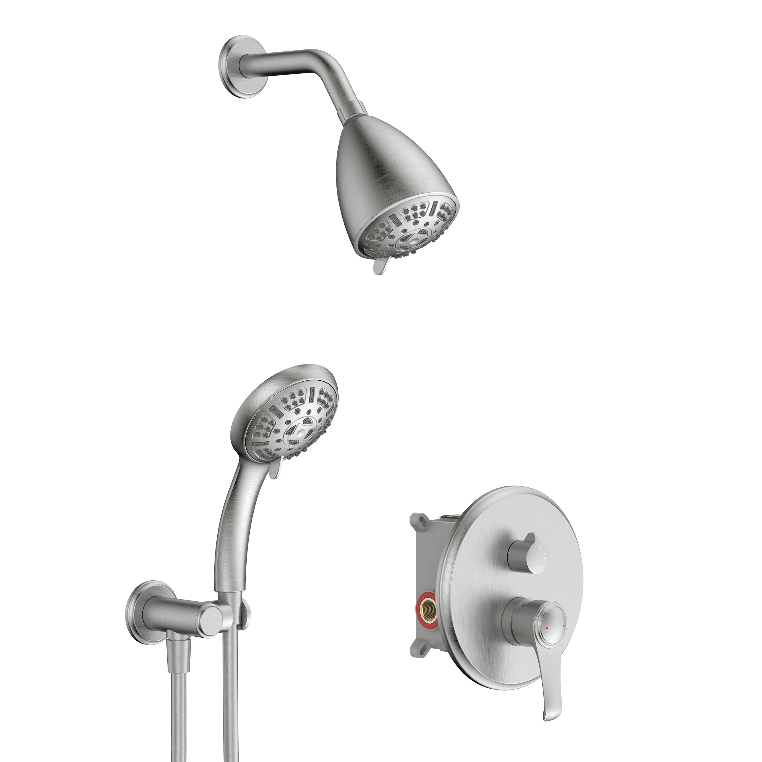 Wall-Mounted Round Shower System with Rough-in Valve,9-Function Hand Shower