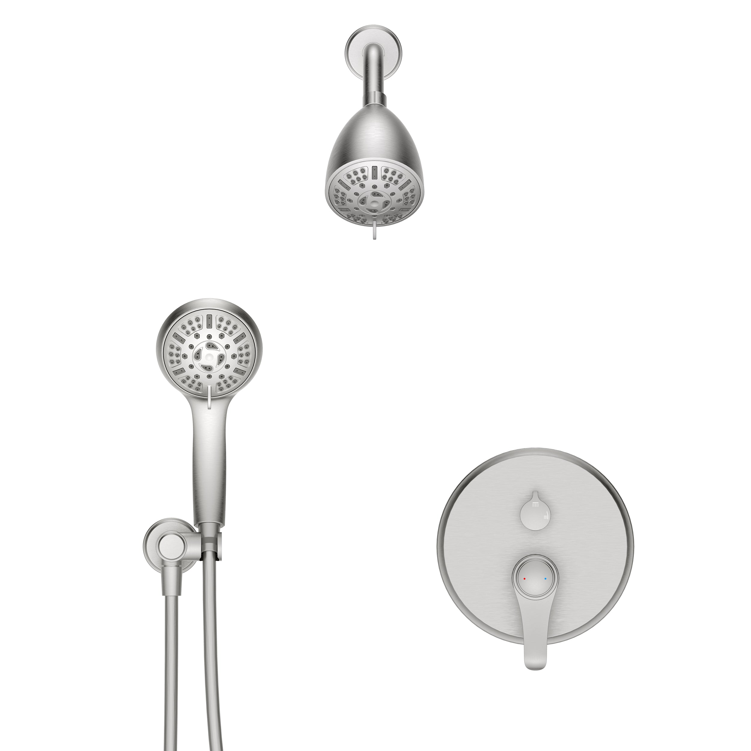 Wall-Mounted Round Shower System with Rough-in Valve,9-Function Hand Shower