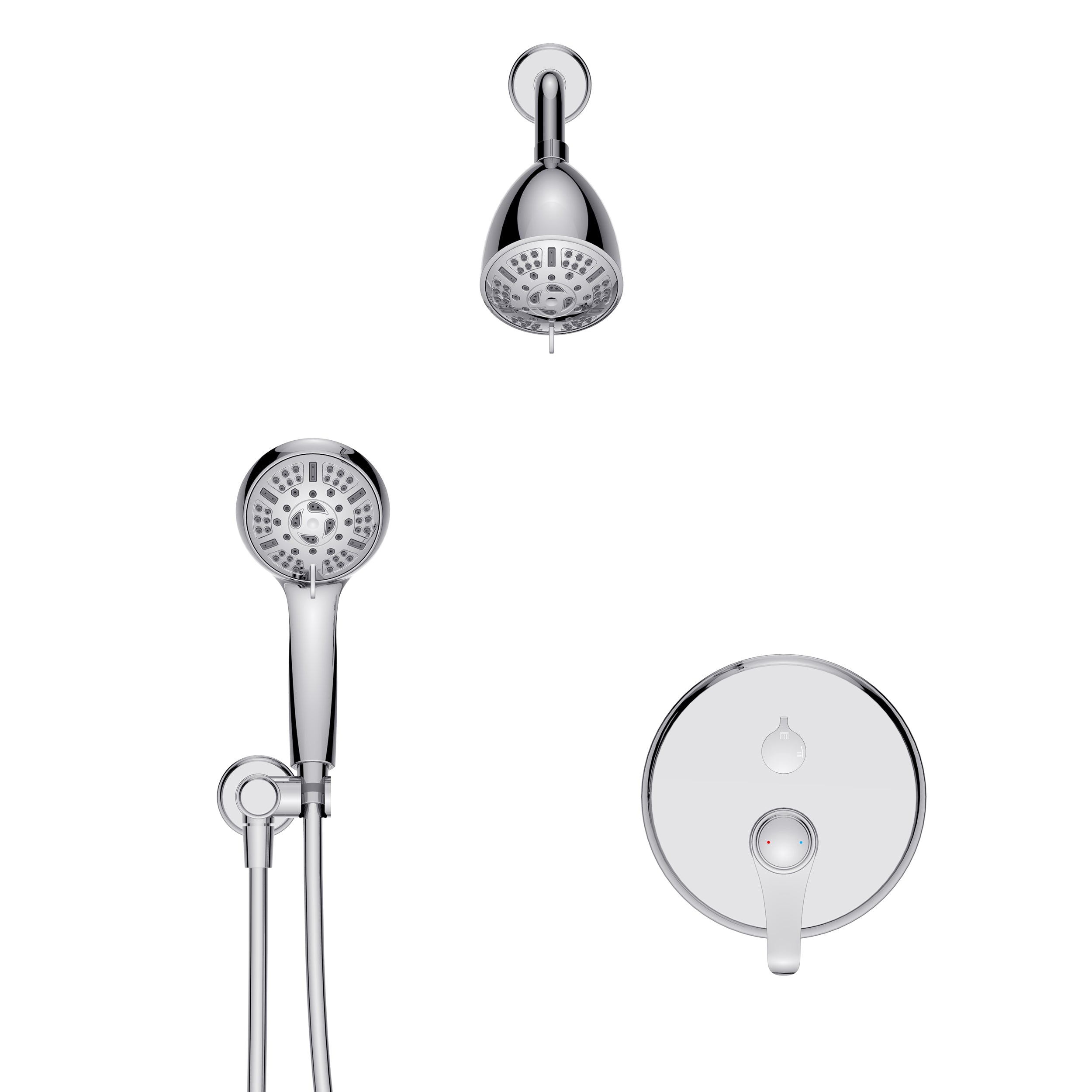 Wall-Mounted Round Shower System with Rough-in Valve,9-Function Hand Shower