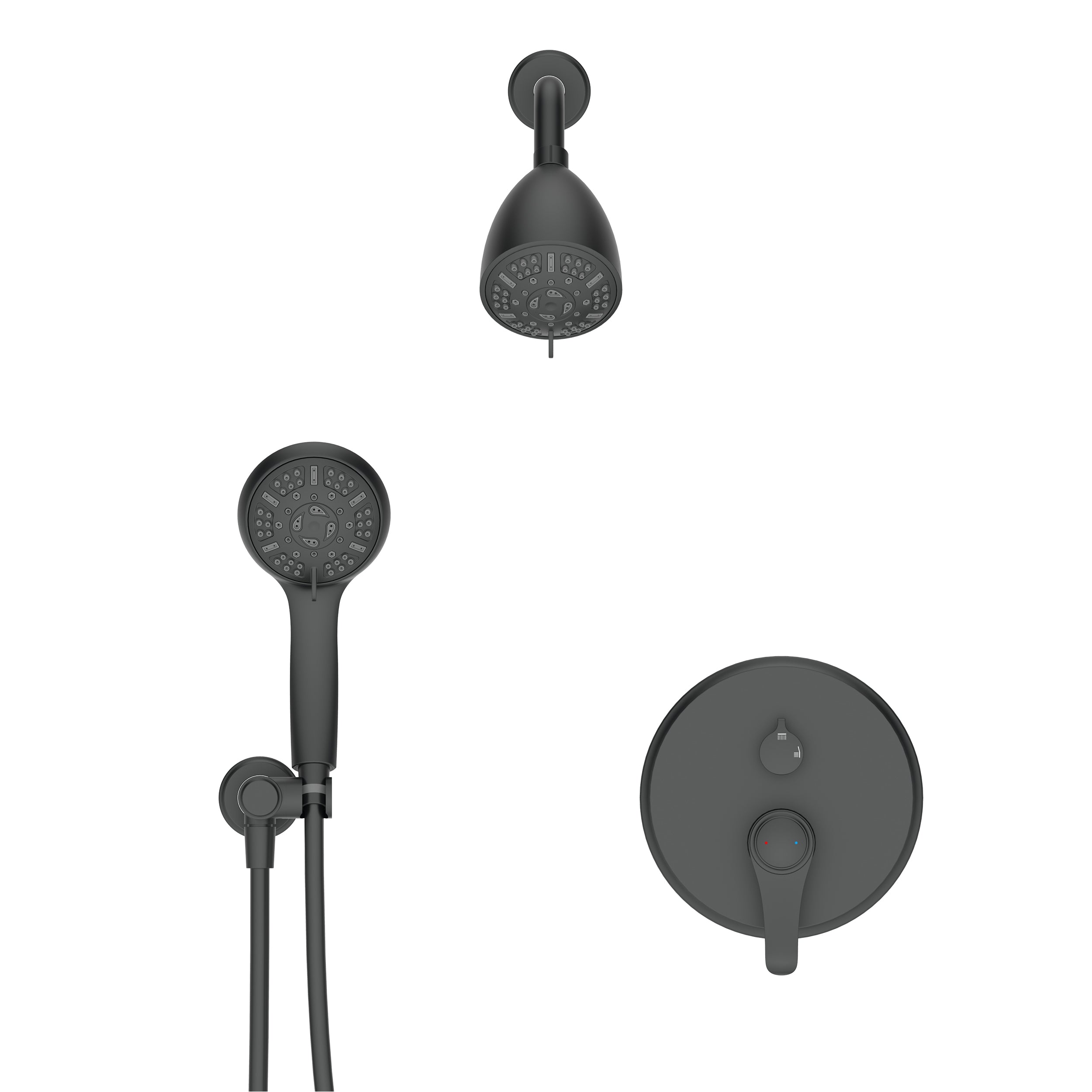 Wall-Mounted Round Shower System with Rough-in Valve,9-Function Hand Shower