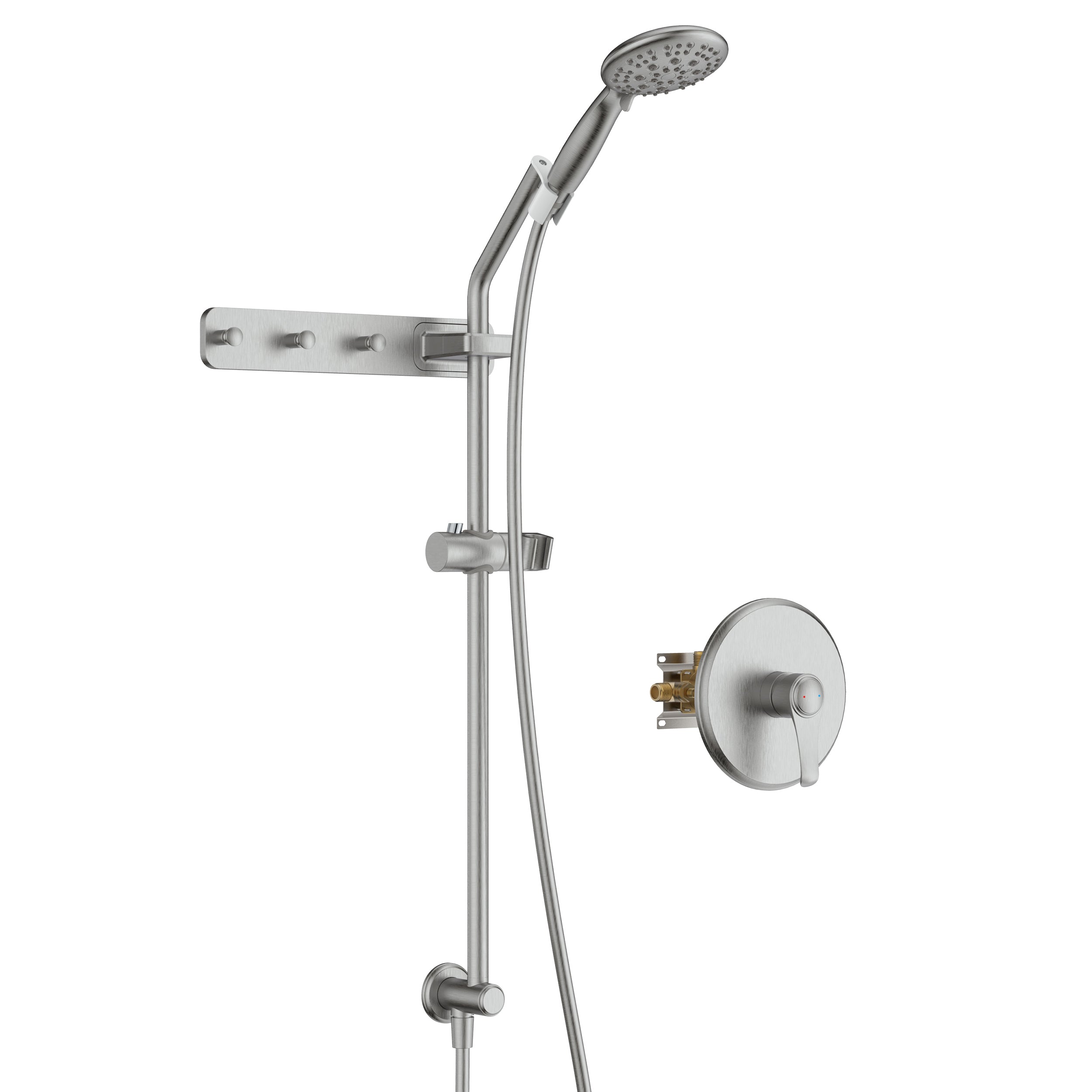 Wall-Mounted Round Shower System with Rough-in Valve,6-Function Hand Shower