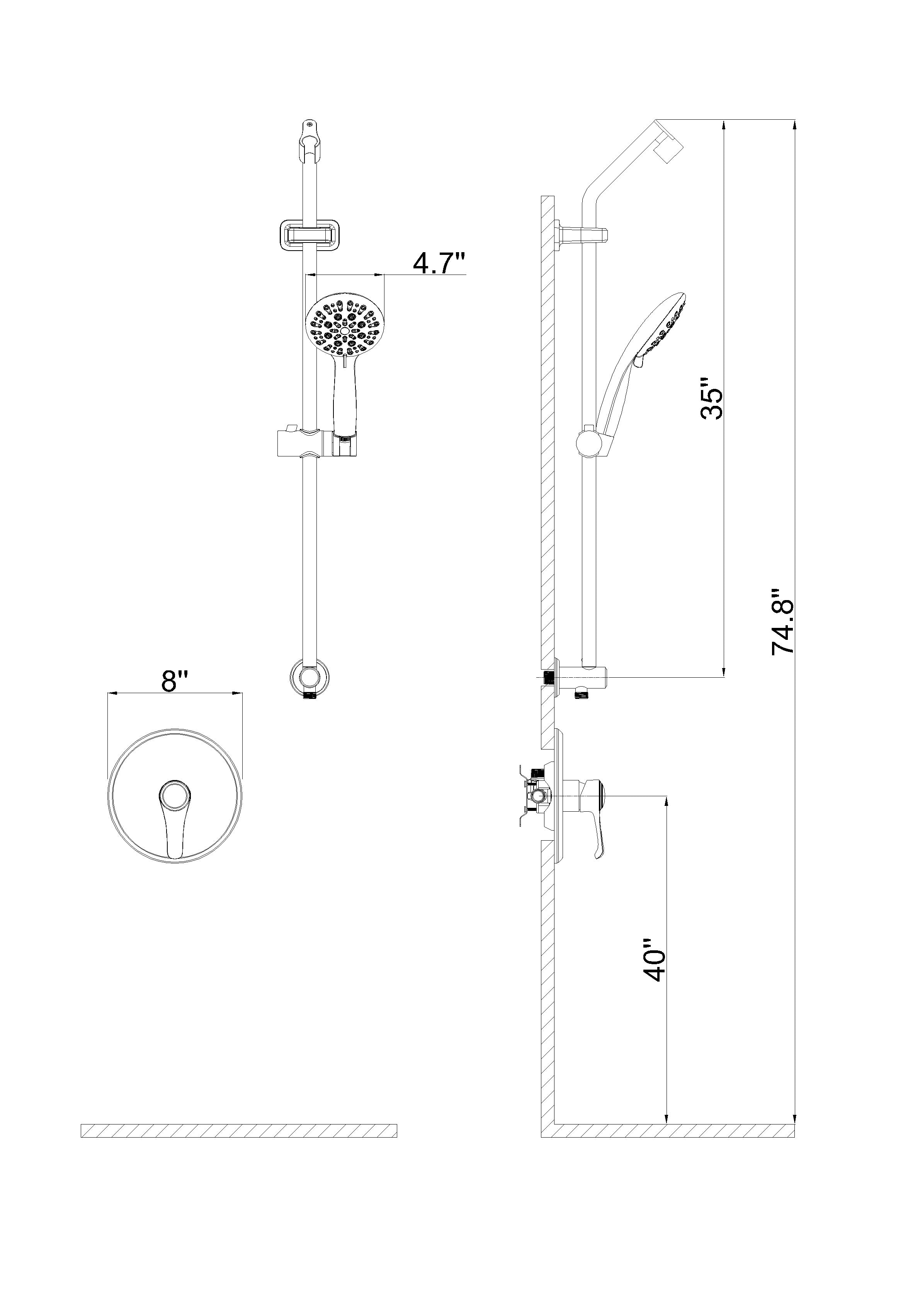 Wall-Mounted Round Shower System with Rough-in Valve,6-Function Hand Shower