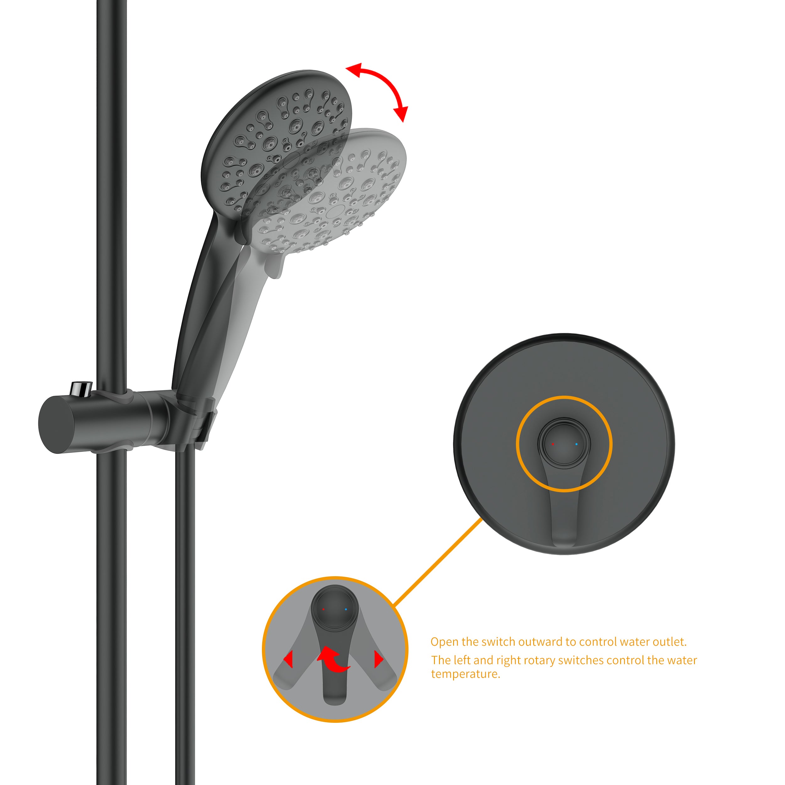 Wall-Mounted Round Shower System with Rough-in Valve,6-Function Hand Shower