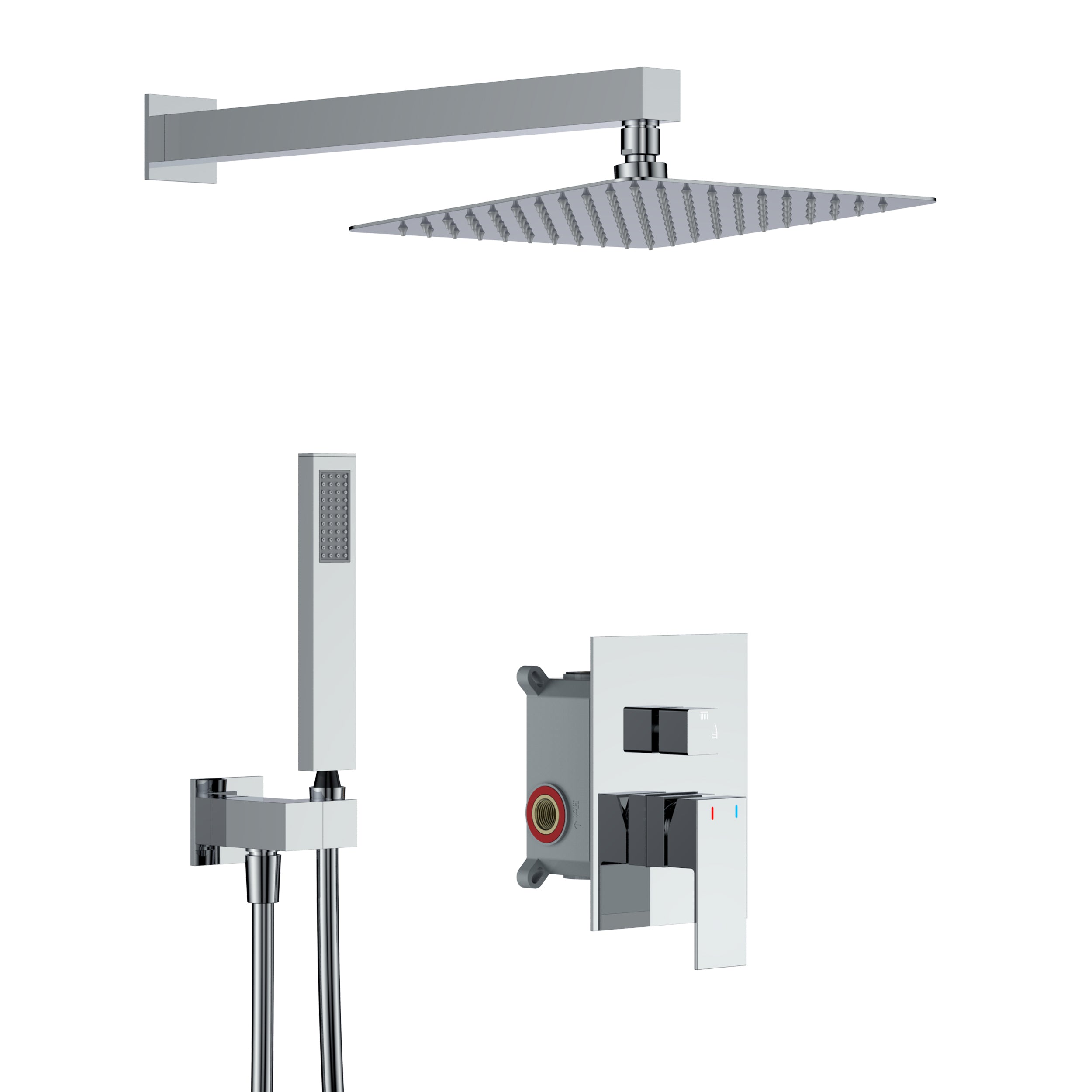 Wall-Mounted Square Shower System with Rough-in Valve