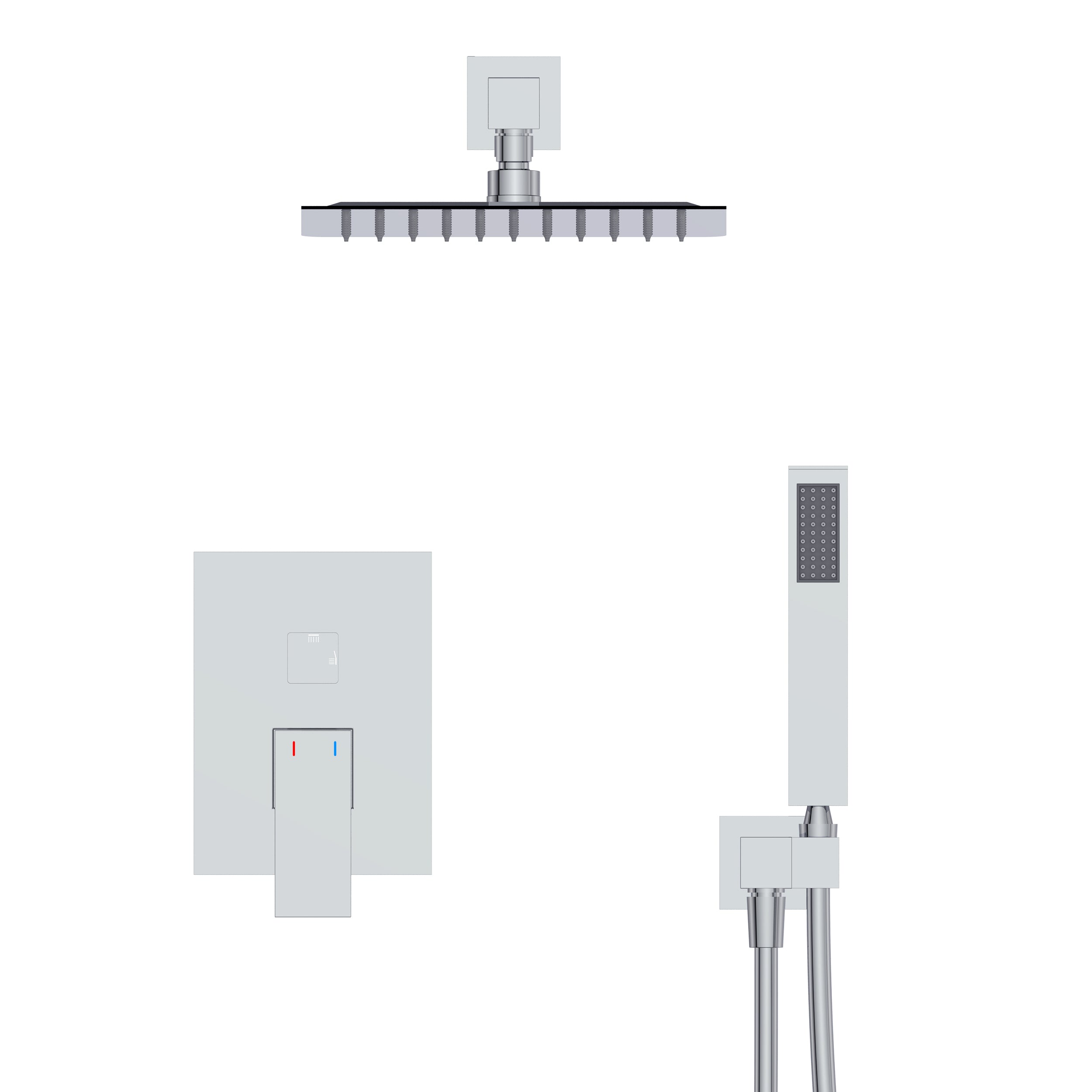 Wall-Mounted Square Shower System with Rough-in Valve