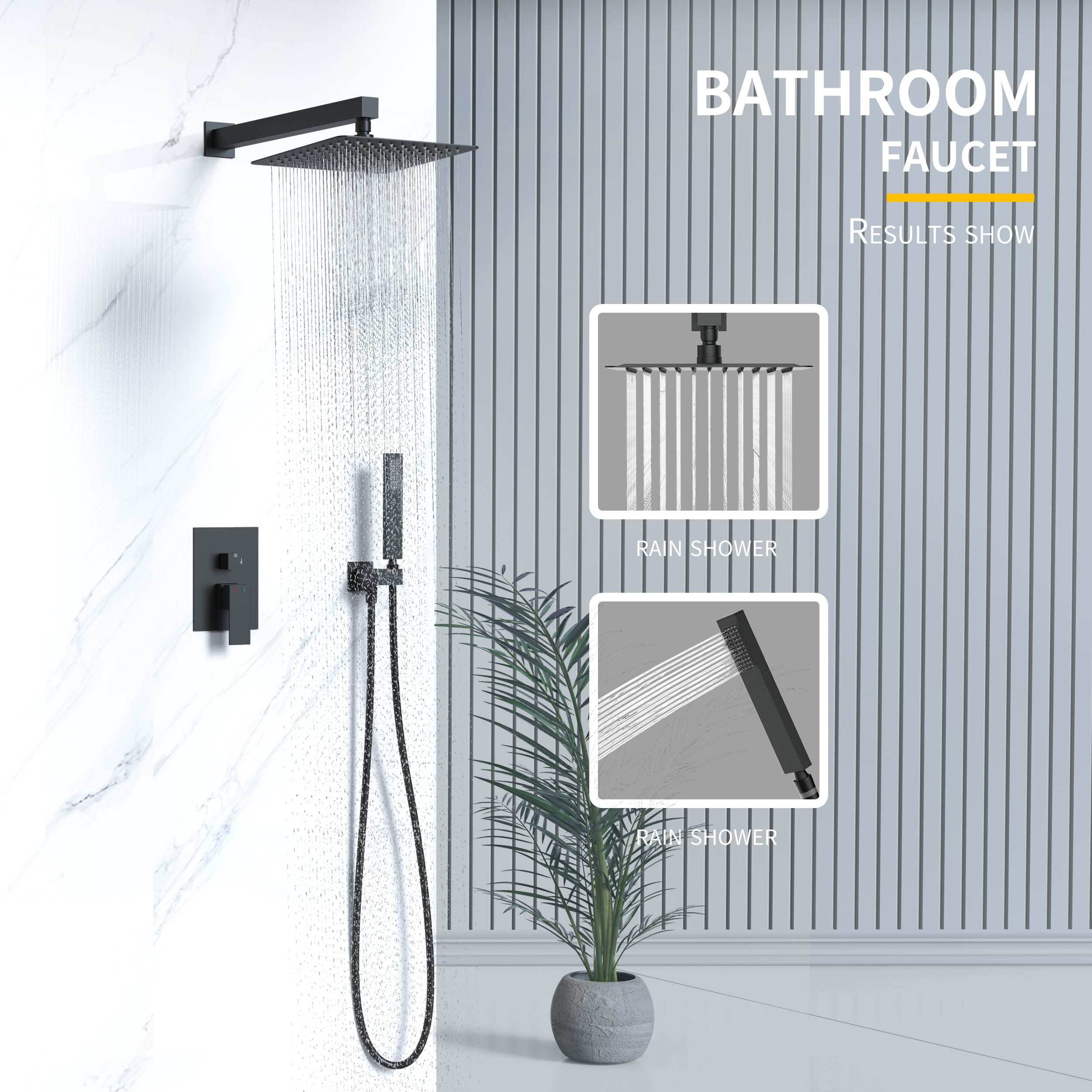 Wall-Mounted Square Shower System with Rough-in Valve