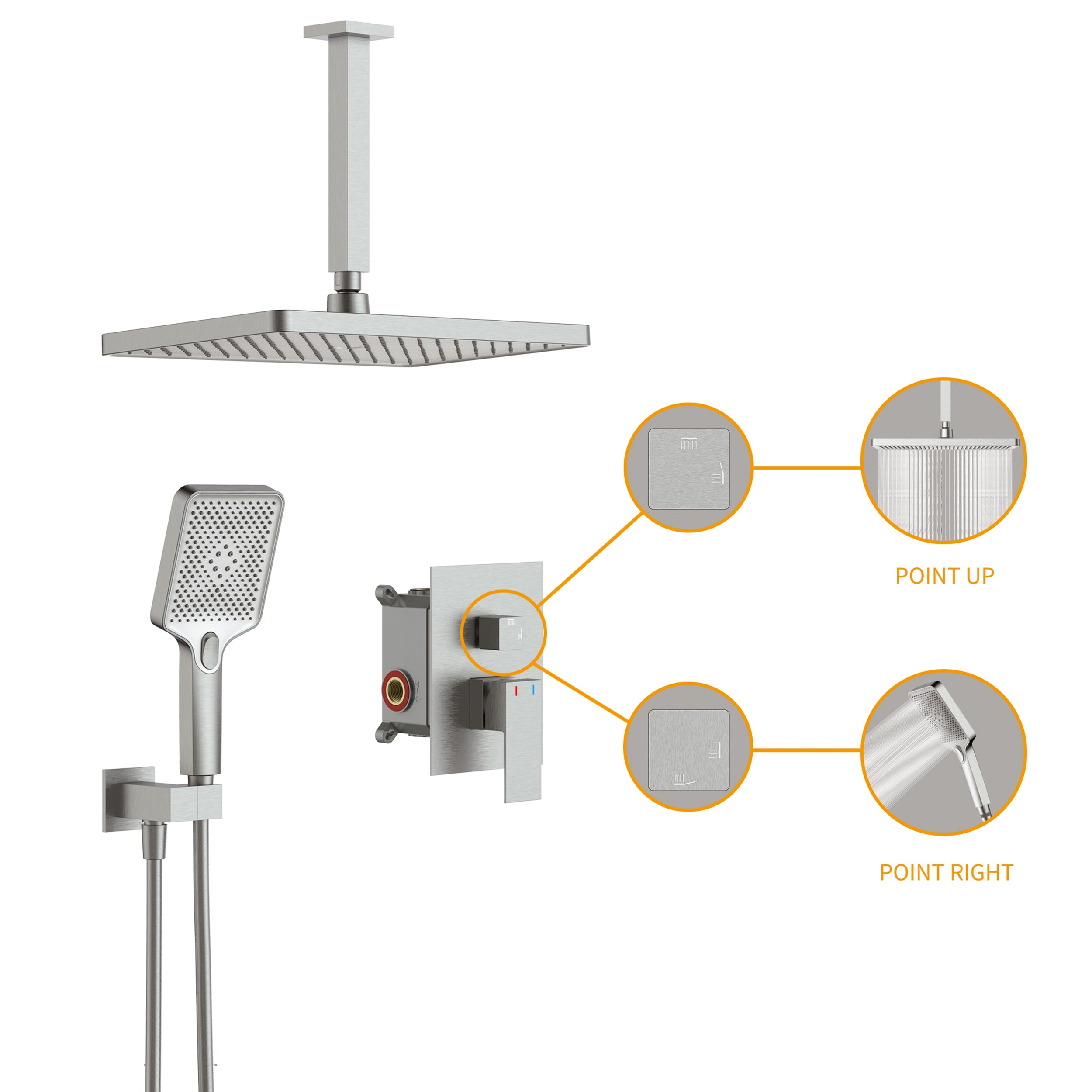 Wall-Mounted Square Shower System with Rough-in Valve,12 inch Square Large Panel