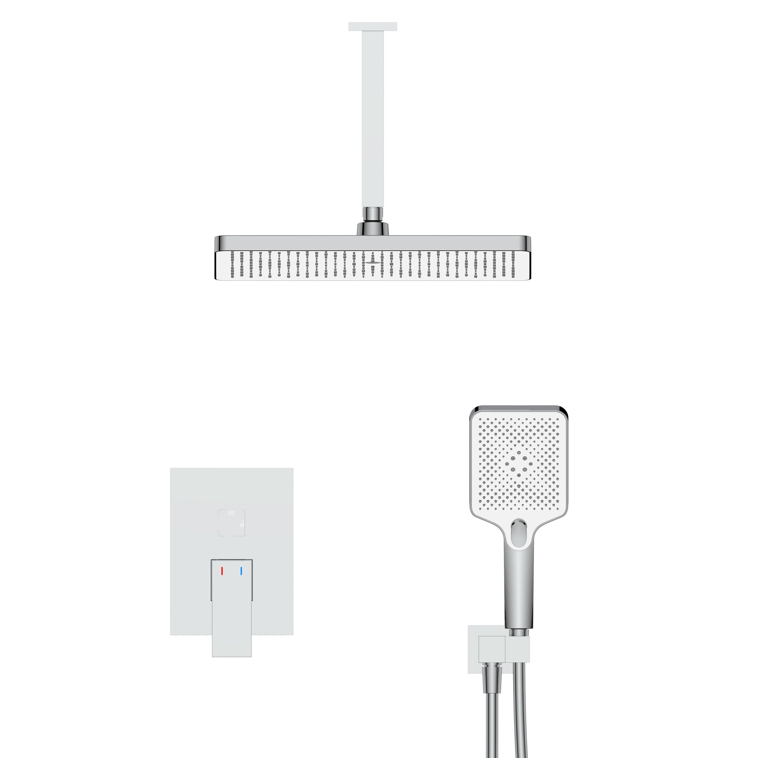 Wall-Mounted Square Shower System with Rough-in Valve,12 inch Square Large Panel