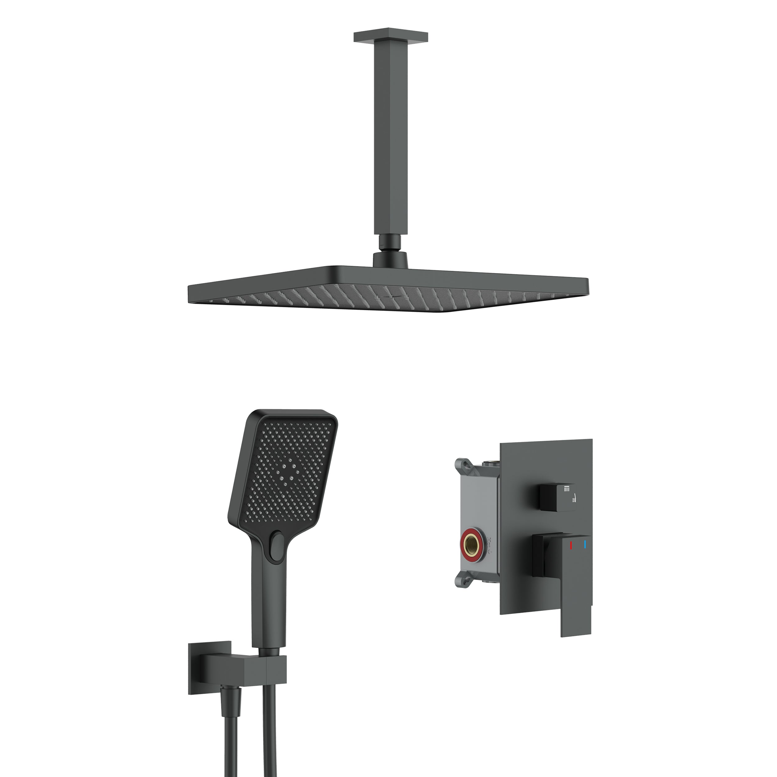 Wall-Mounted Square Shower System with Rough-in Valve,12 inch Square Large Panel