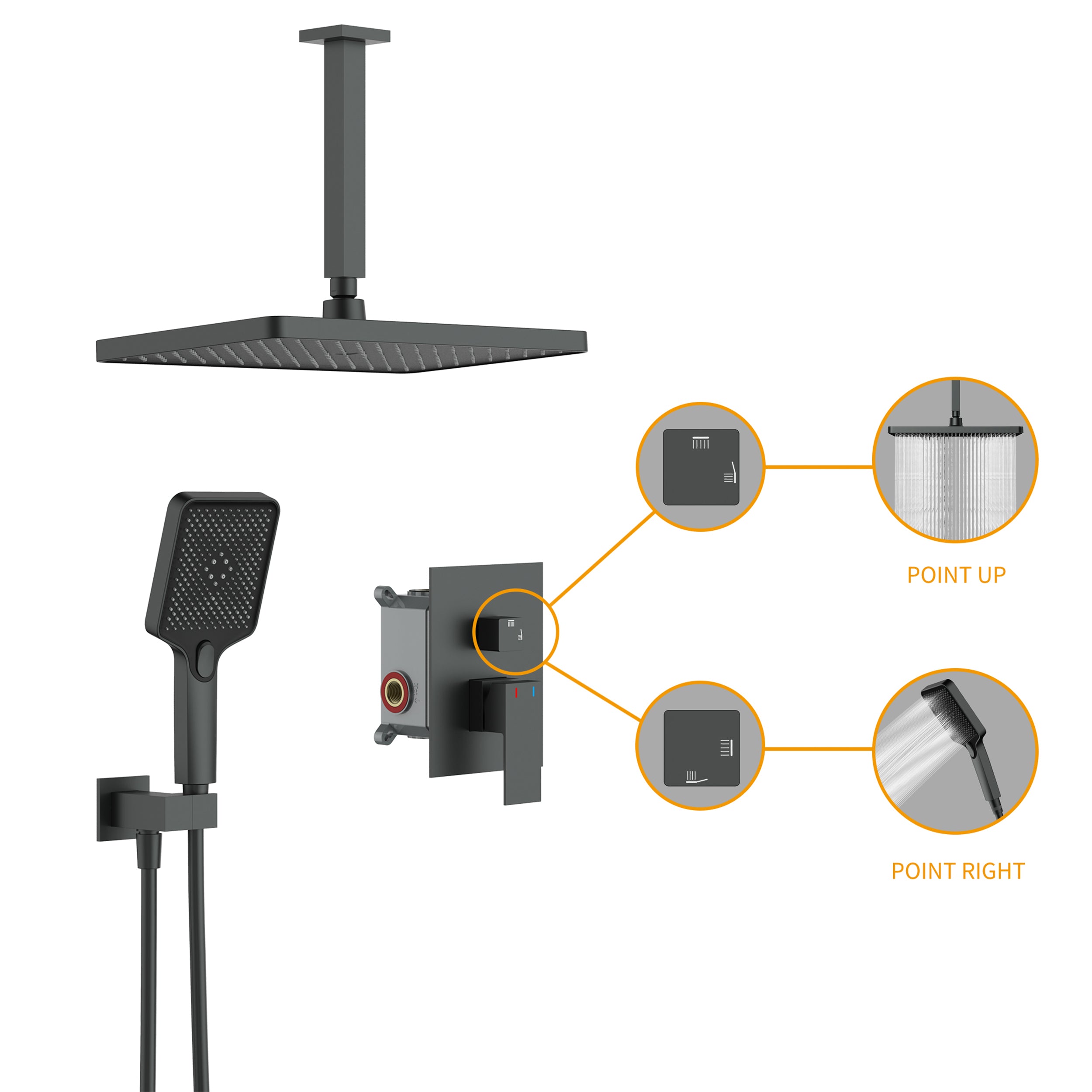 Wall-Mounted Square Shower System with Rough-in Valve,12 inch Square Large Panel