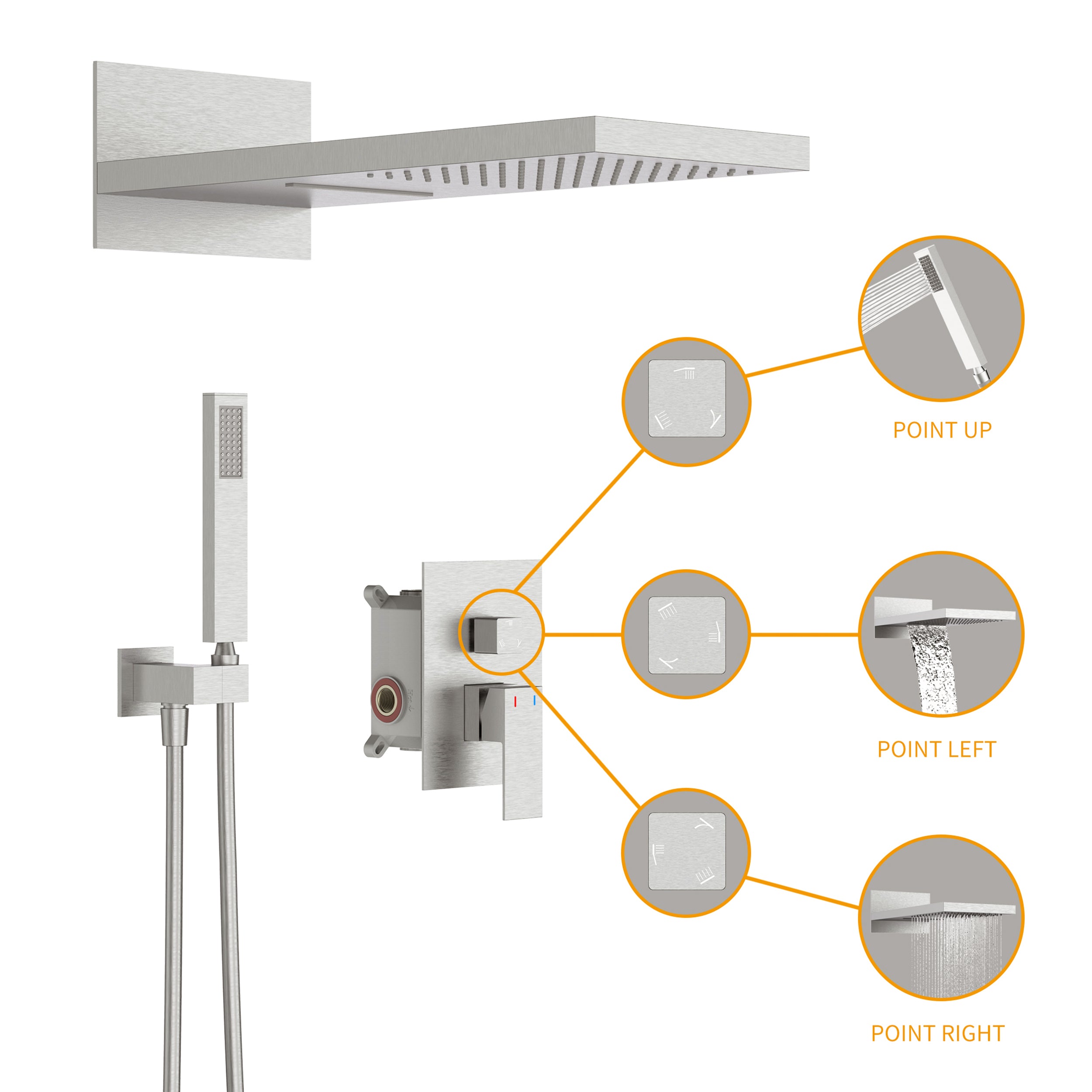 Wall-Mounted Rain Shower head Shower System with Rough-in Valve,22 inch square large panel