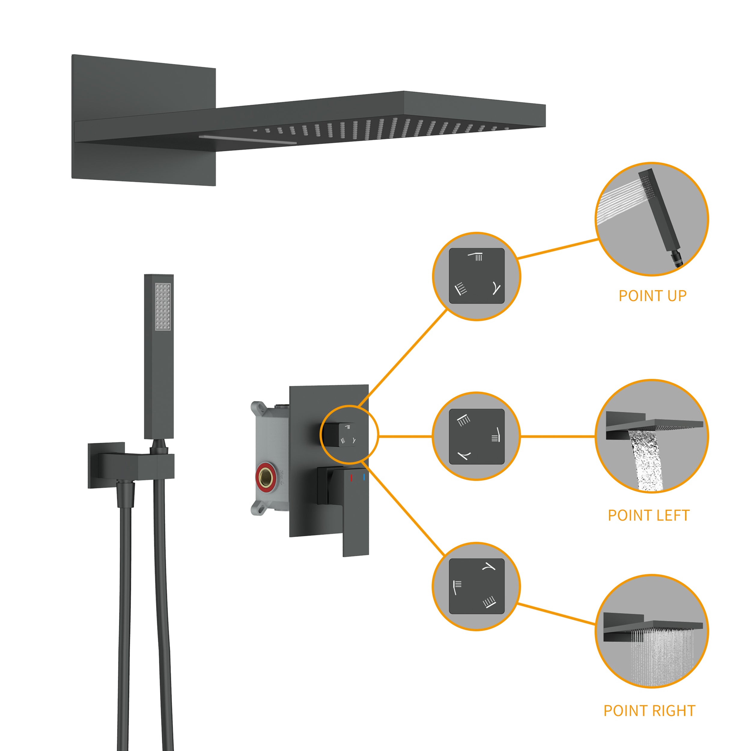 Wall-Mounted Rain Shower head Shower System with Rough-in Valve,22 inch square large panel