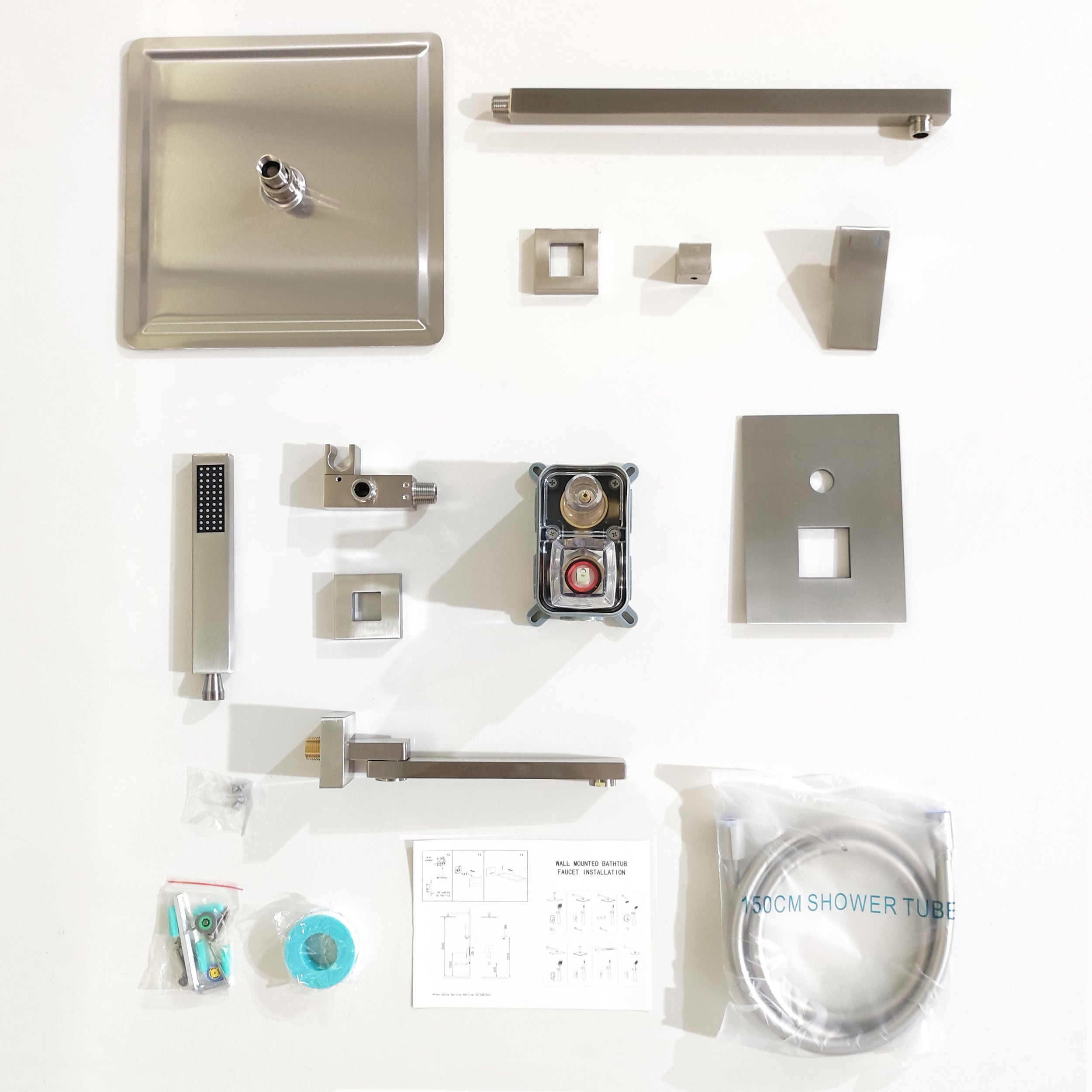 Wall-Mounted Square Shower System with Rough-in Valve,12 inch square large panel