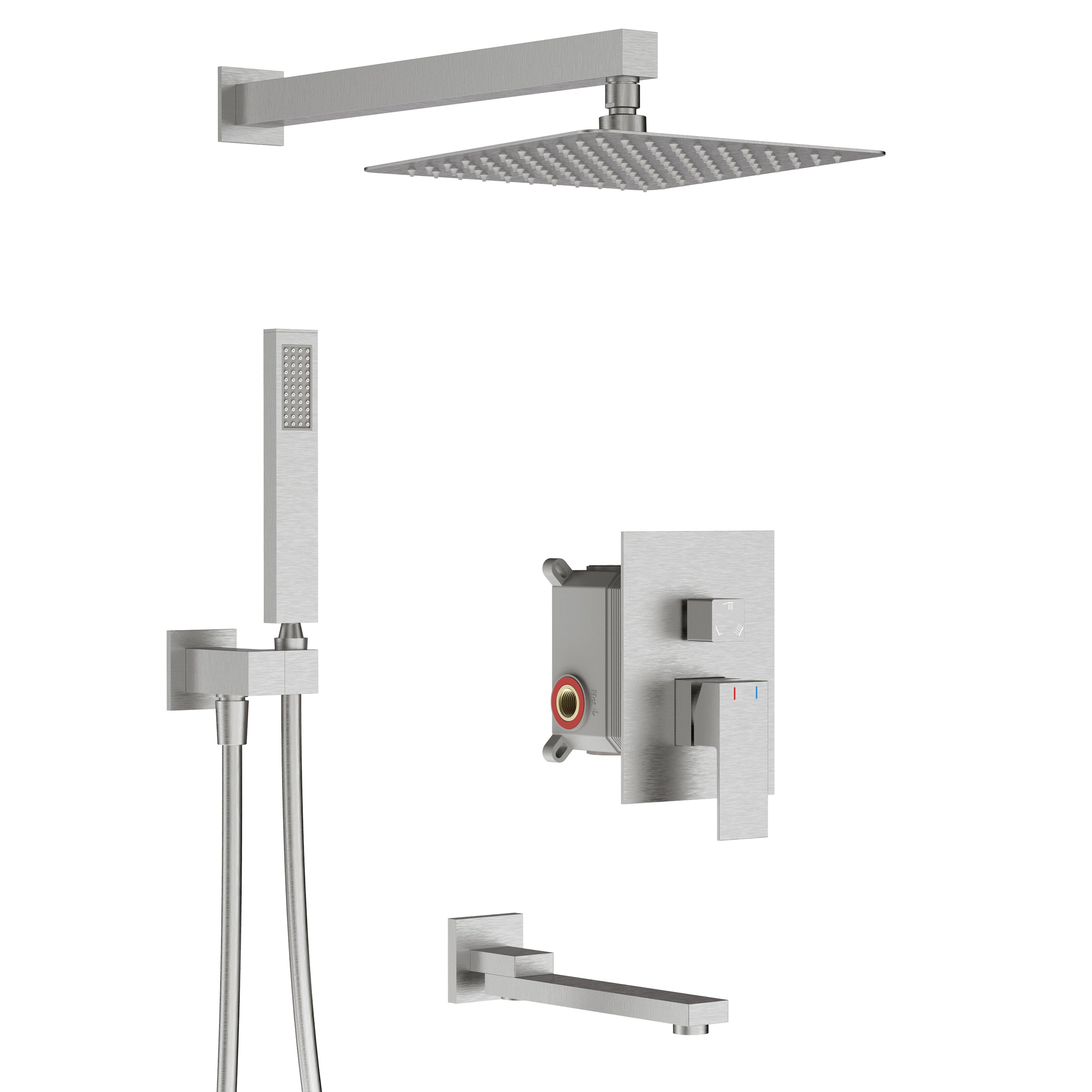 Wall-Mounted Square Shower System with Rough-in Valve,12 inch square large panel