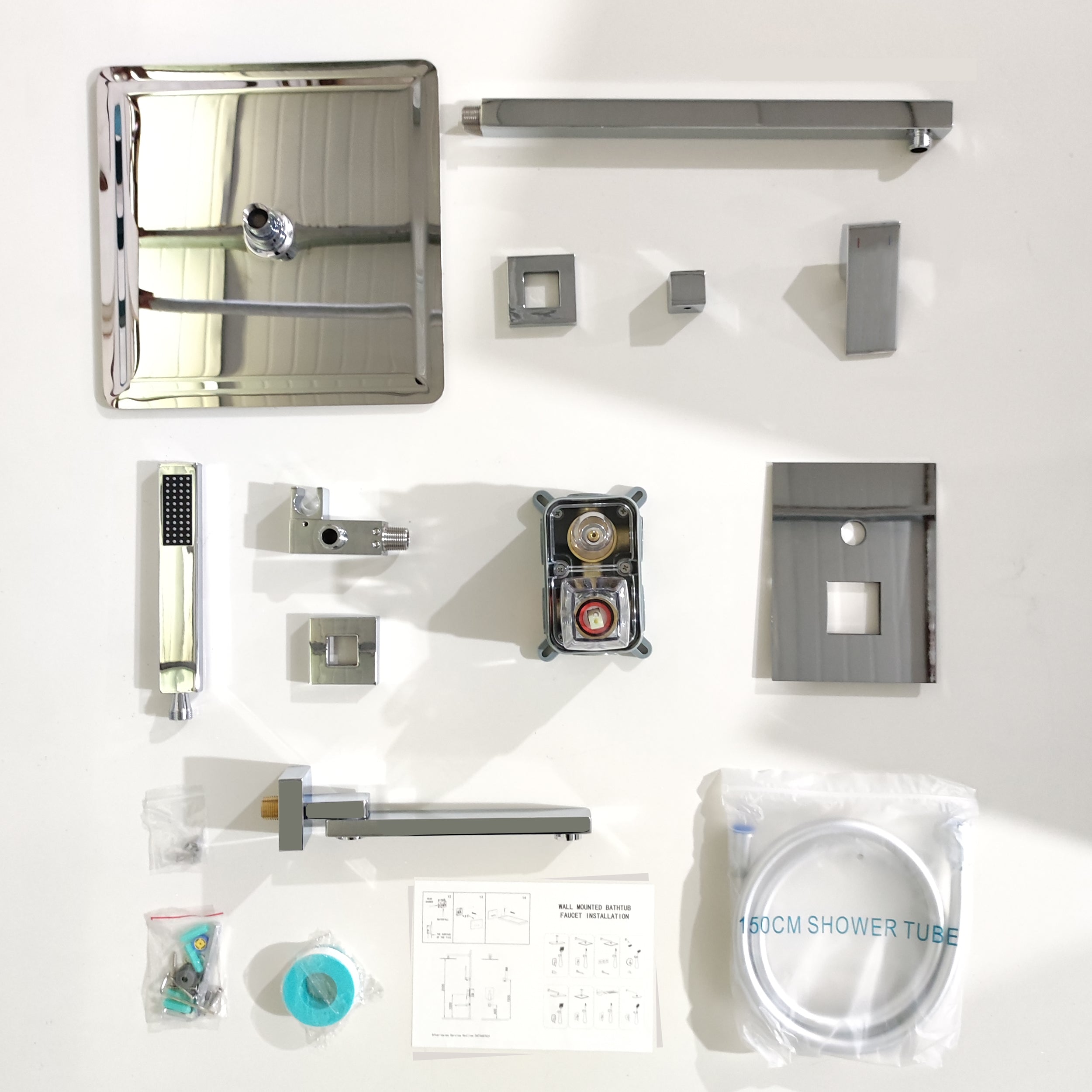 Wall-Mounted Square Shower System with Rough-in Valve,12 inch square large panel