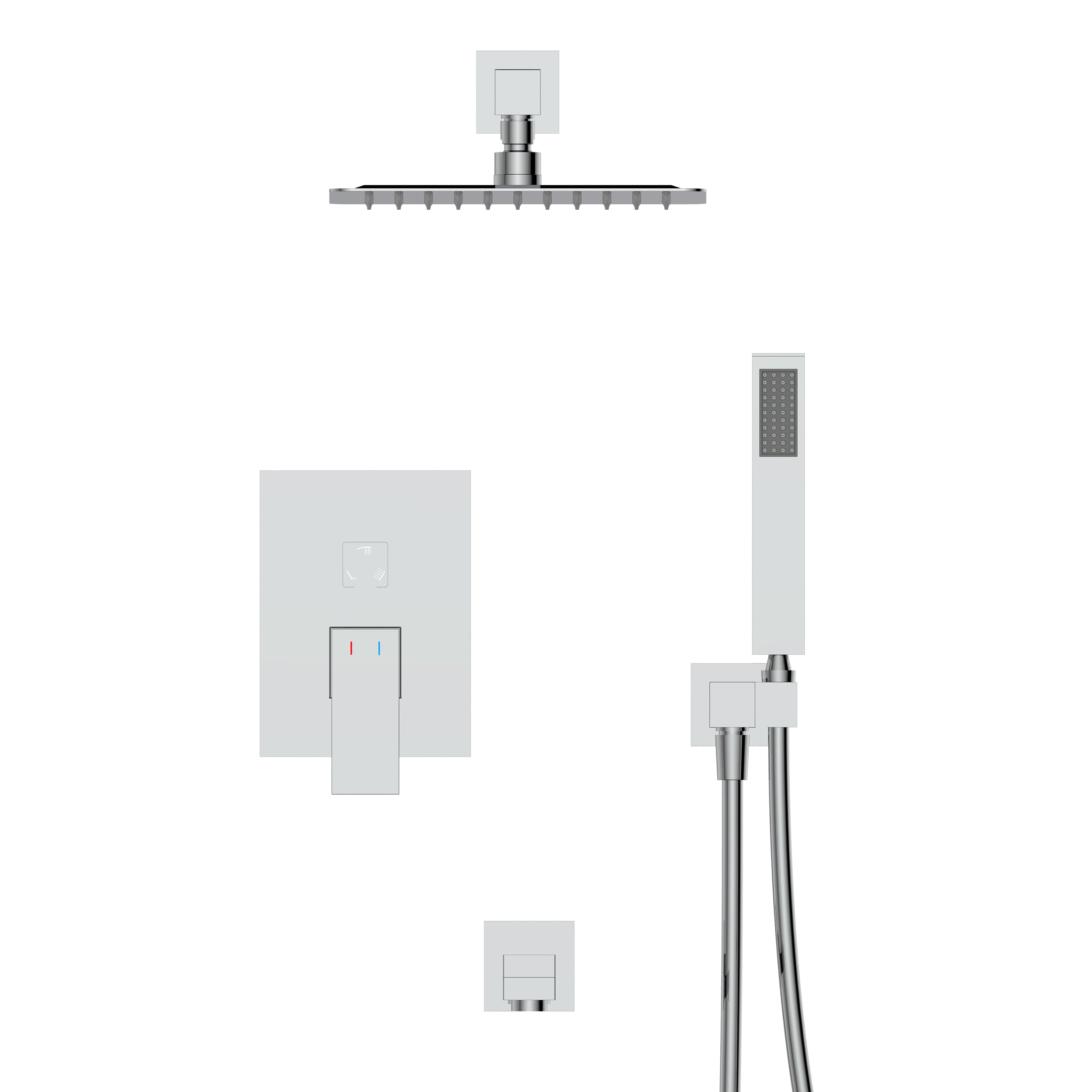 Wall-Mounted Square Shower System with Rough-in Valve,12 inch square large panel