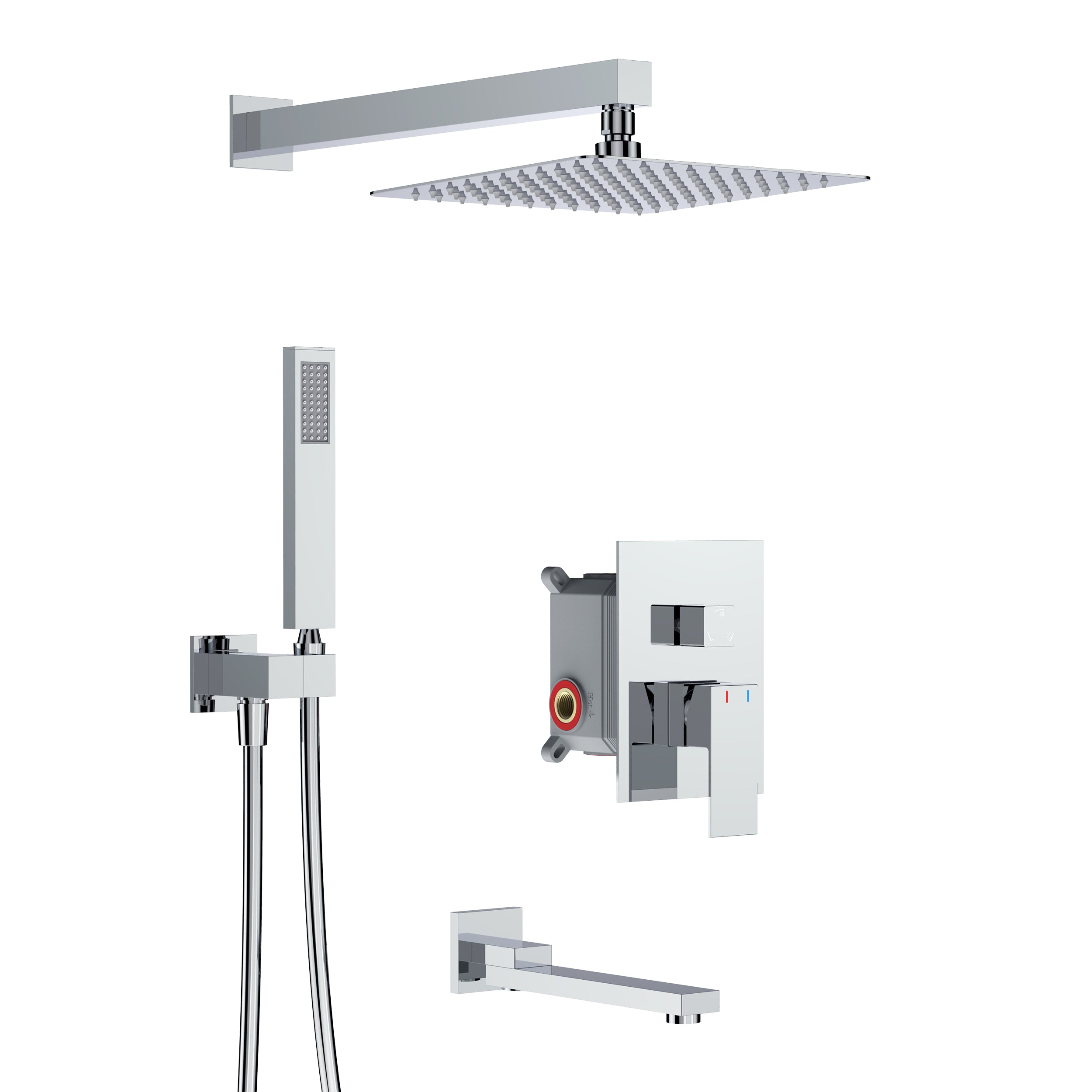 Wall-Mounted Square Shower System with Rough-in Valve,12 inch square large panel