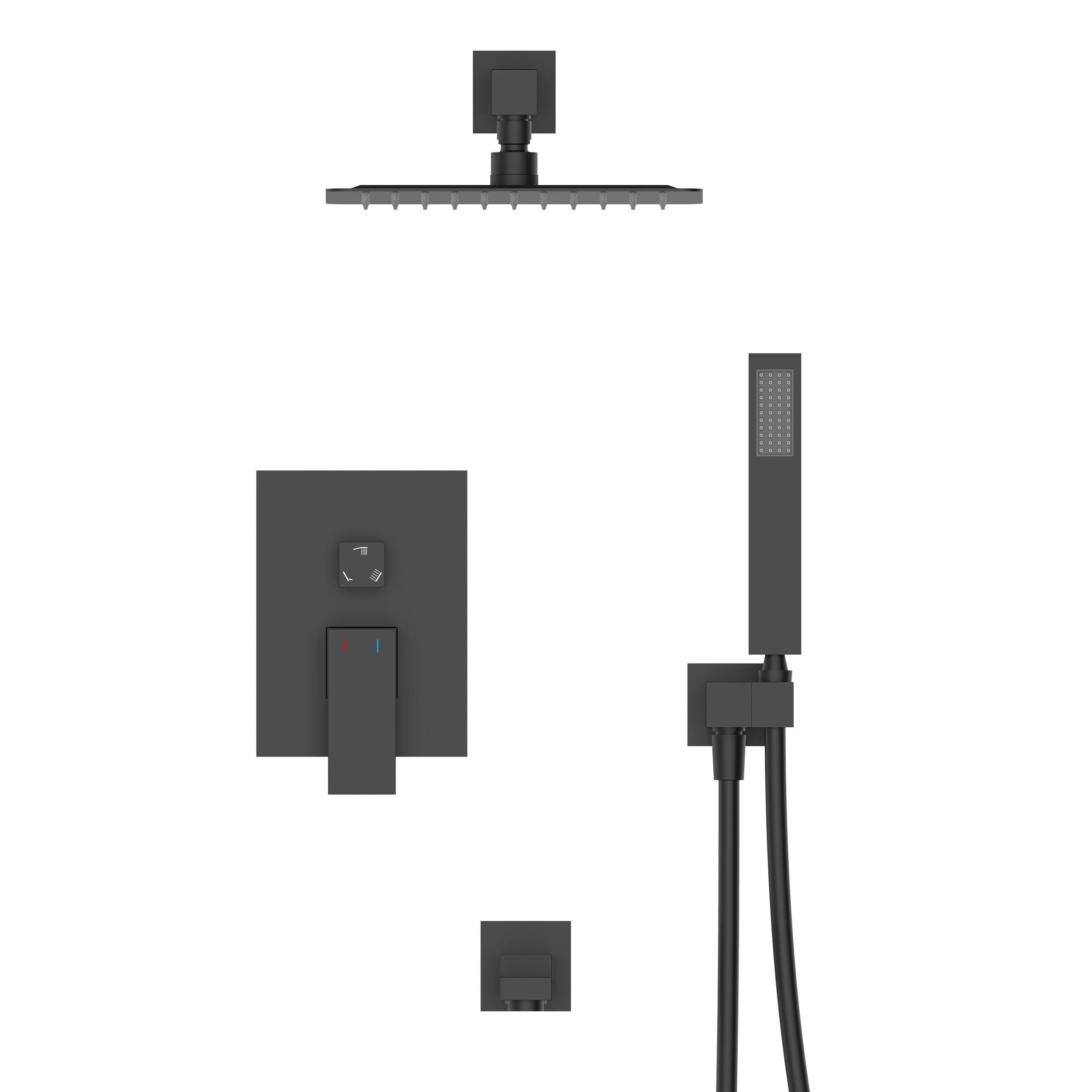 Wall-Mounted Square Shower System with Rough-in Valve,12 inch square large panel