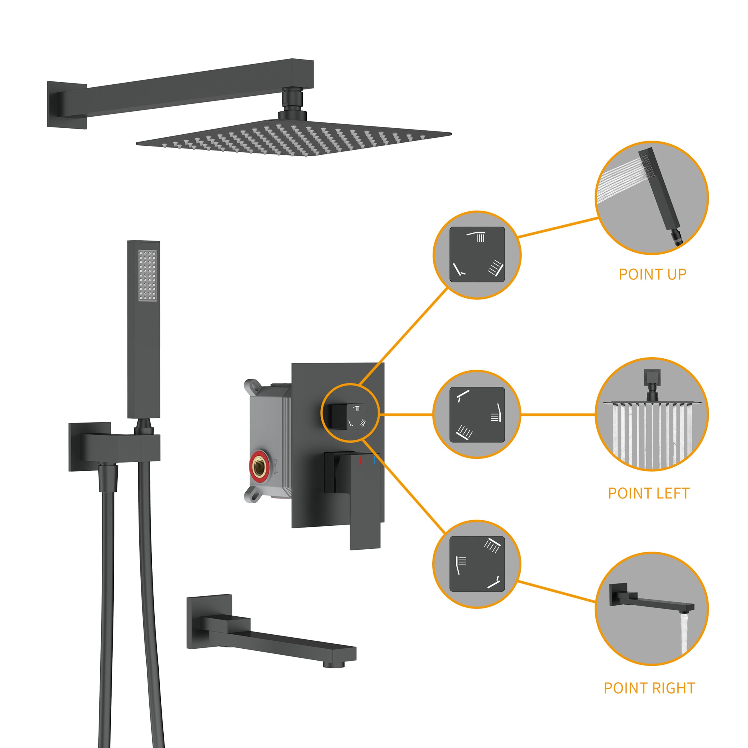 Wall-Mounted Square Shower System with Rough-in Valve,12 inch square large panel