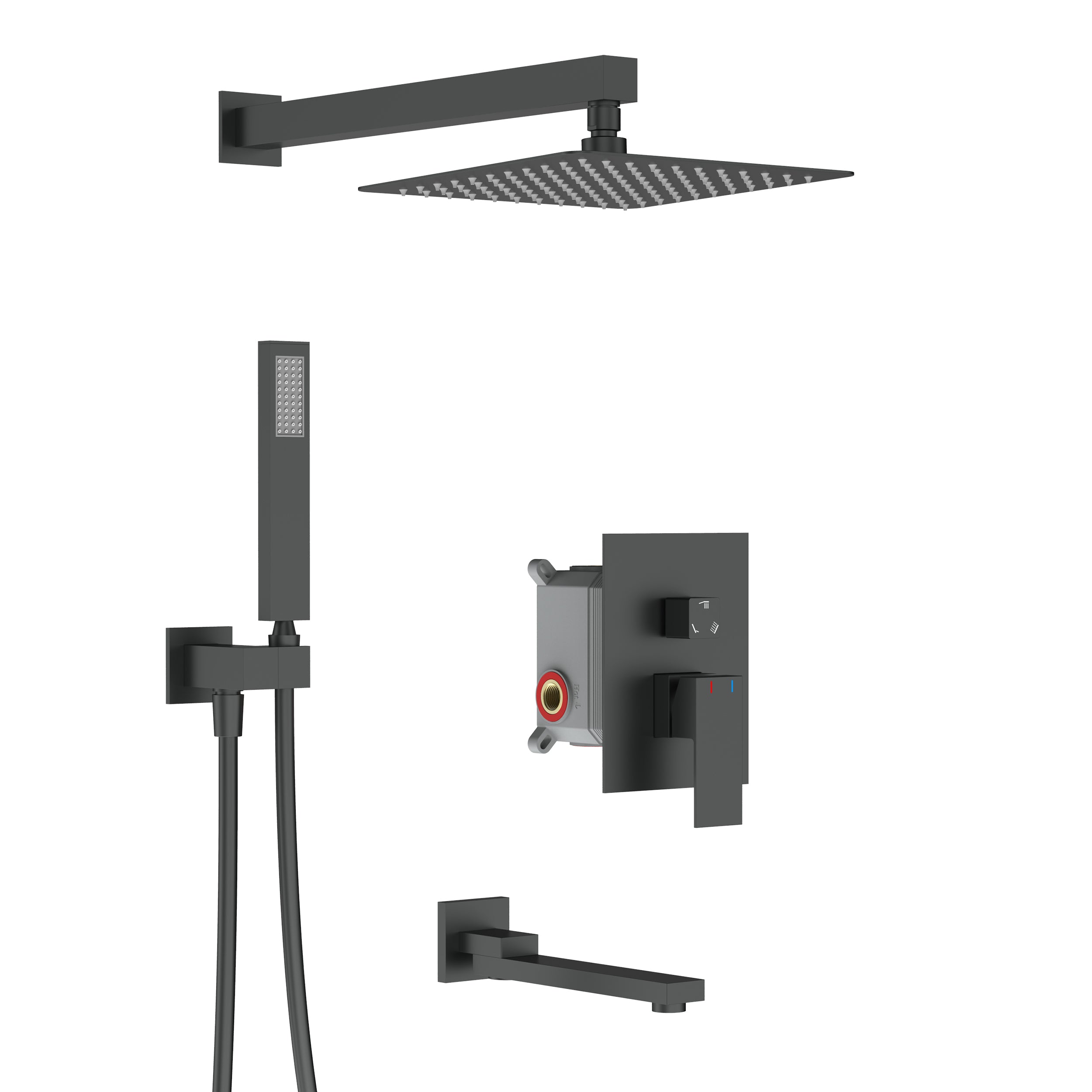 Wall-Mounted Square Shower System with Rough-in Valve,12 inch square large panel