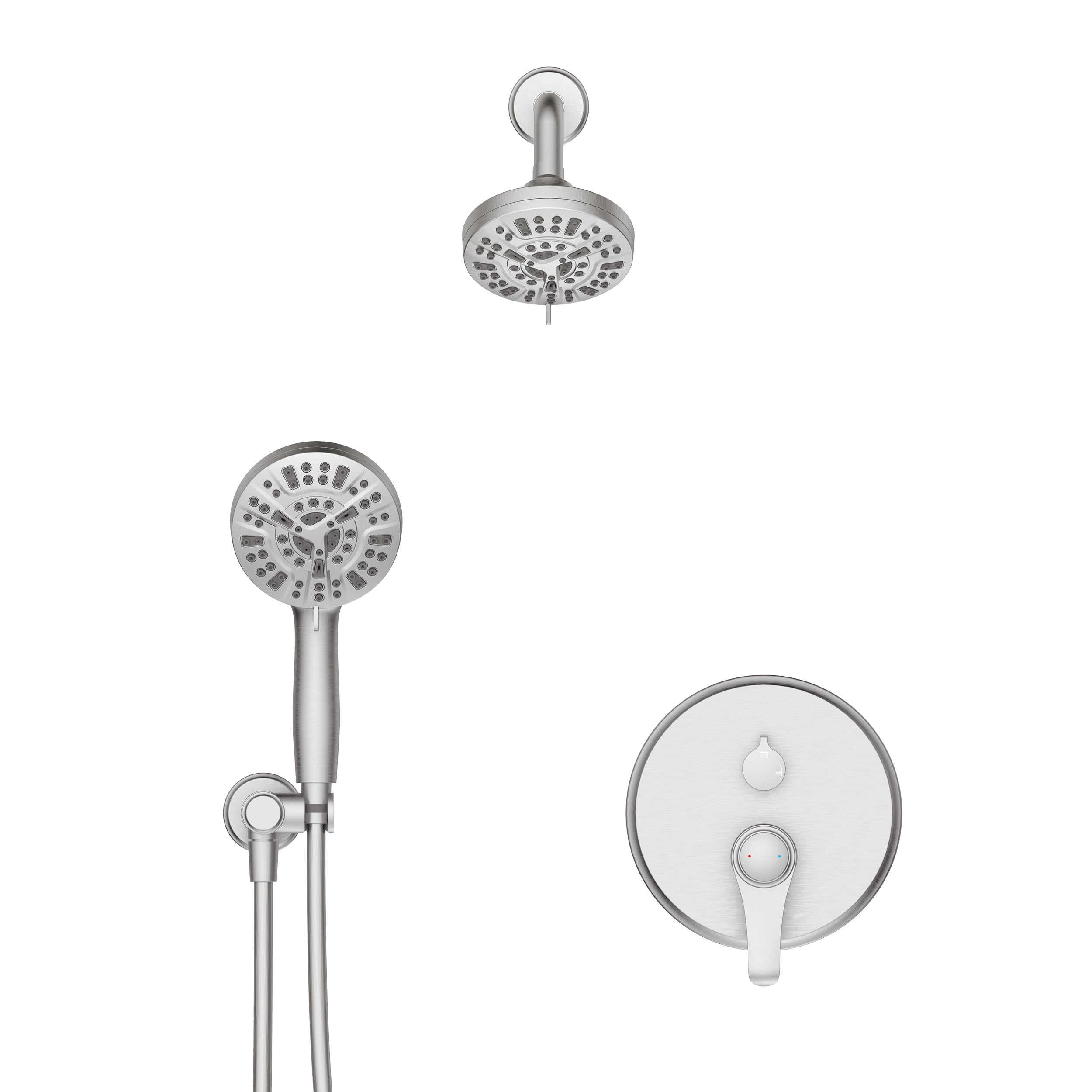 Wall-Mounted Round Shower System with Rough-in Valve,9-Function Hand Shower