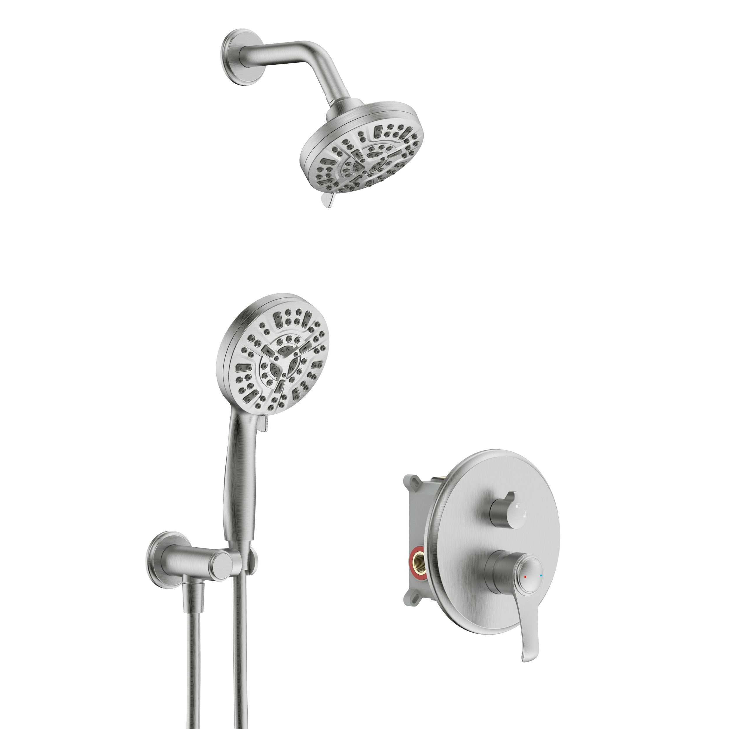 Wall-Mounted Round Shower System with Rough-in Valve,9-Function Hand Shower