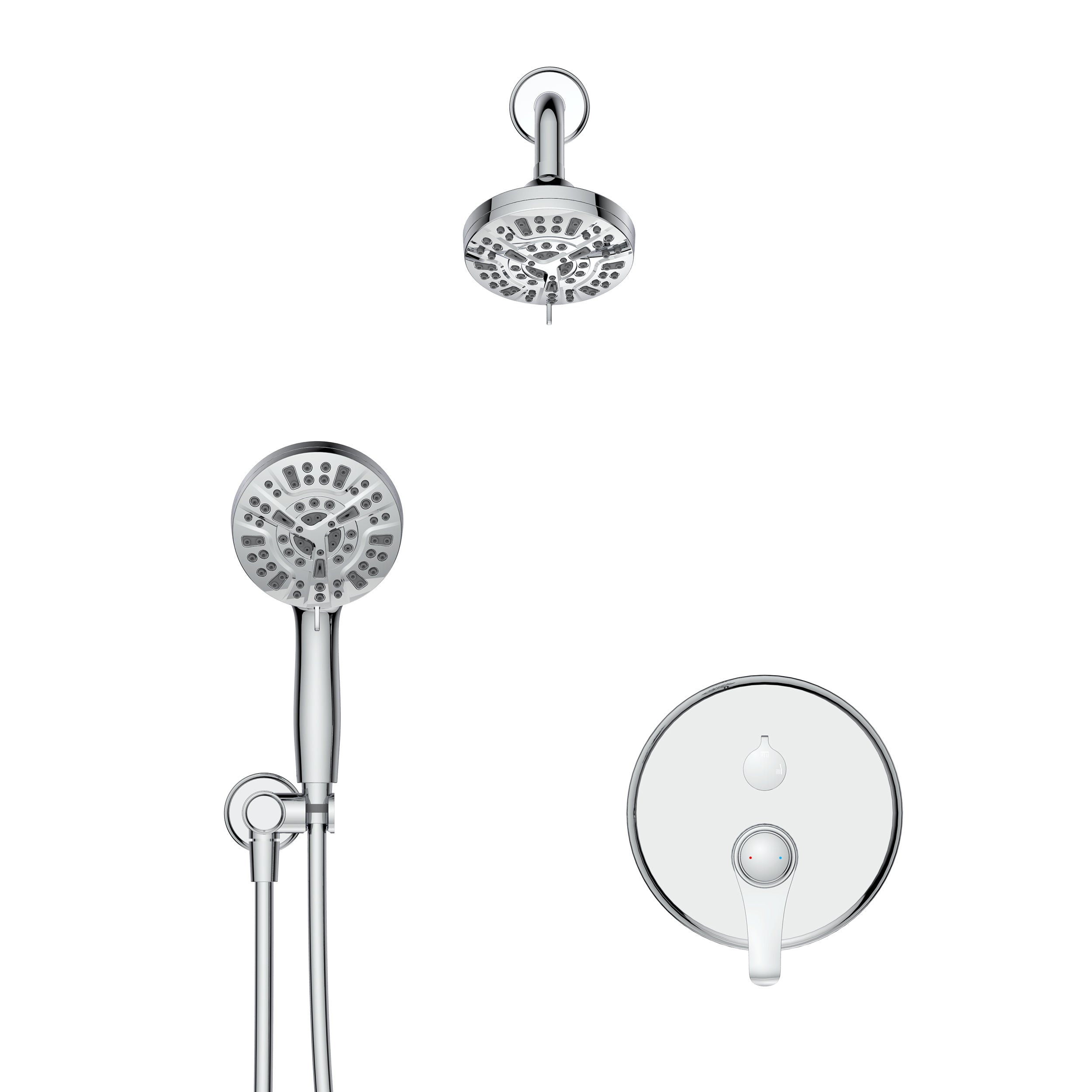 Wall-Mounted Round Shower System with Rough-in Valve,9-Function Hand Shower