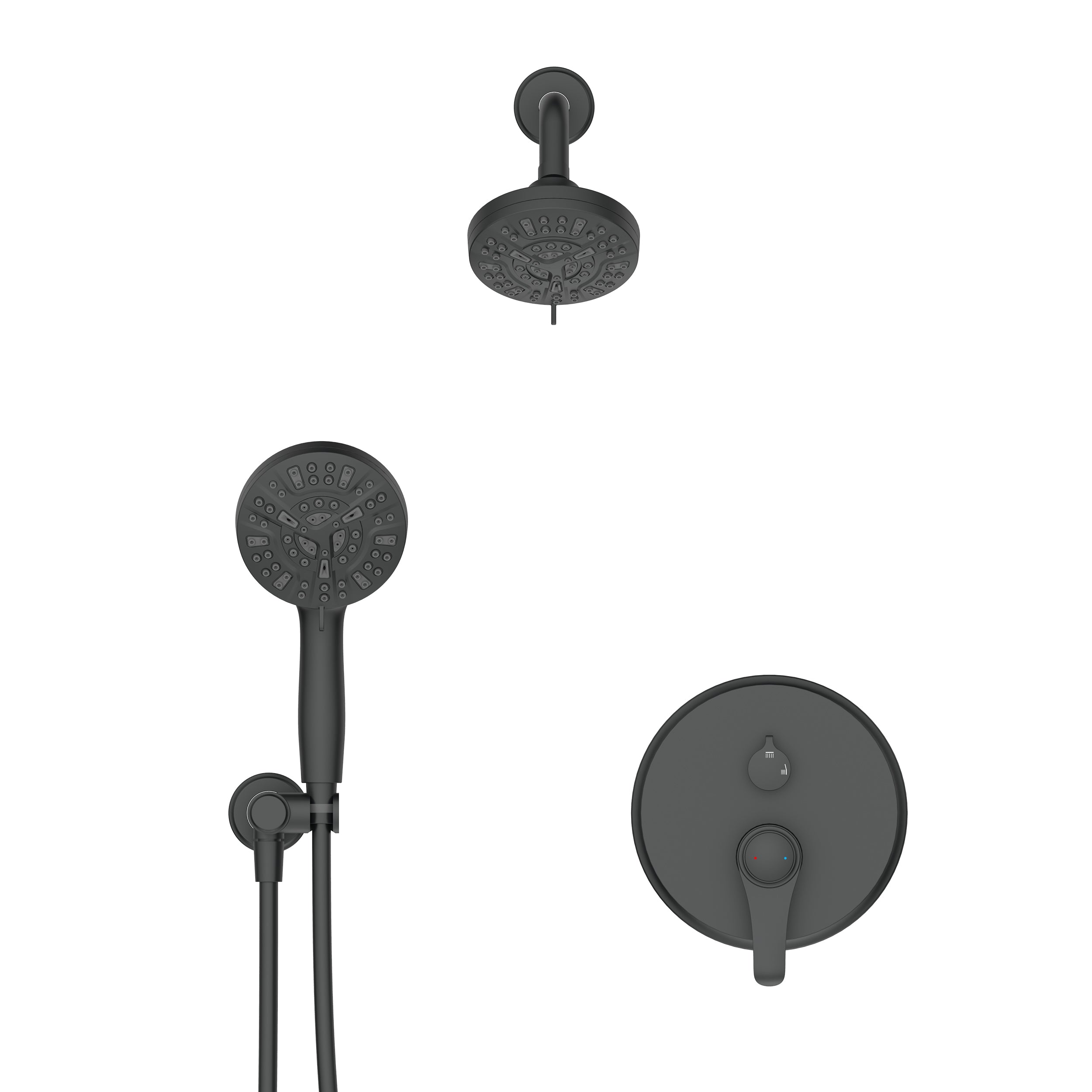 Wall-Mounted Round Shower System with Rough-in Valve,9-Function Hand Shower