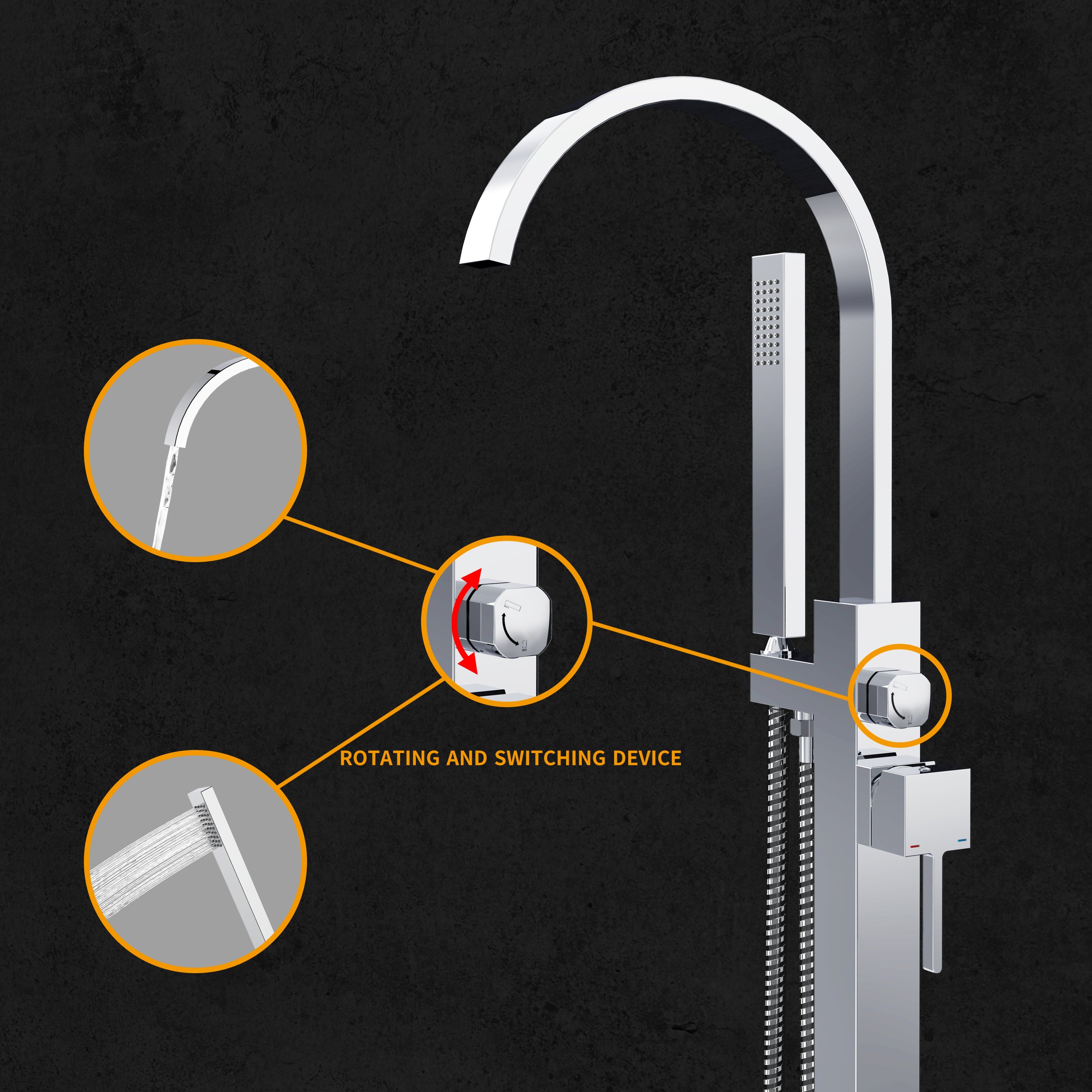 Single Handle Floor Mounted Freestanding Tub Faucet with  Handheld Shower