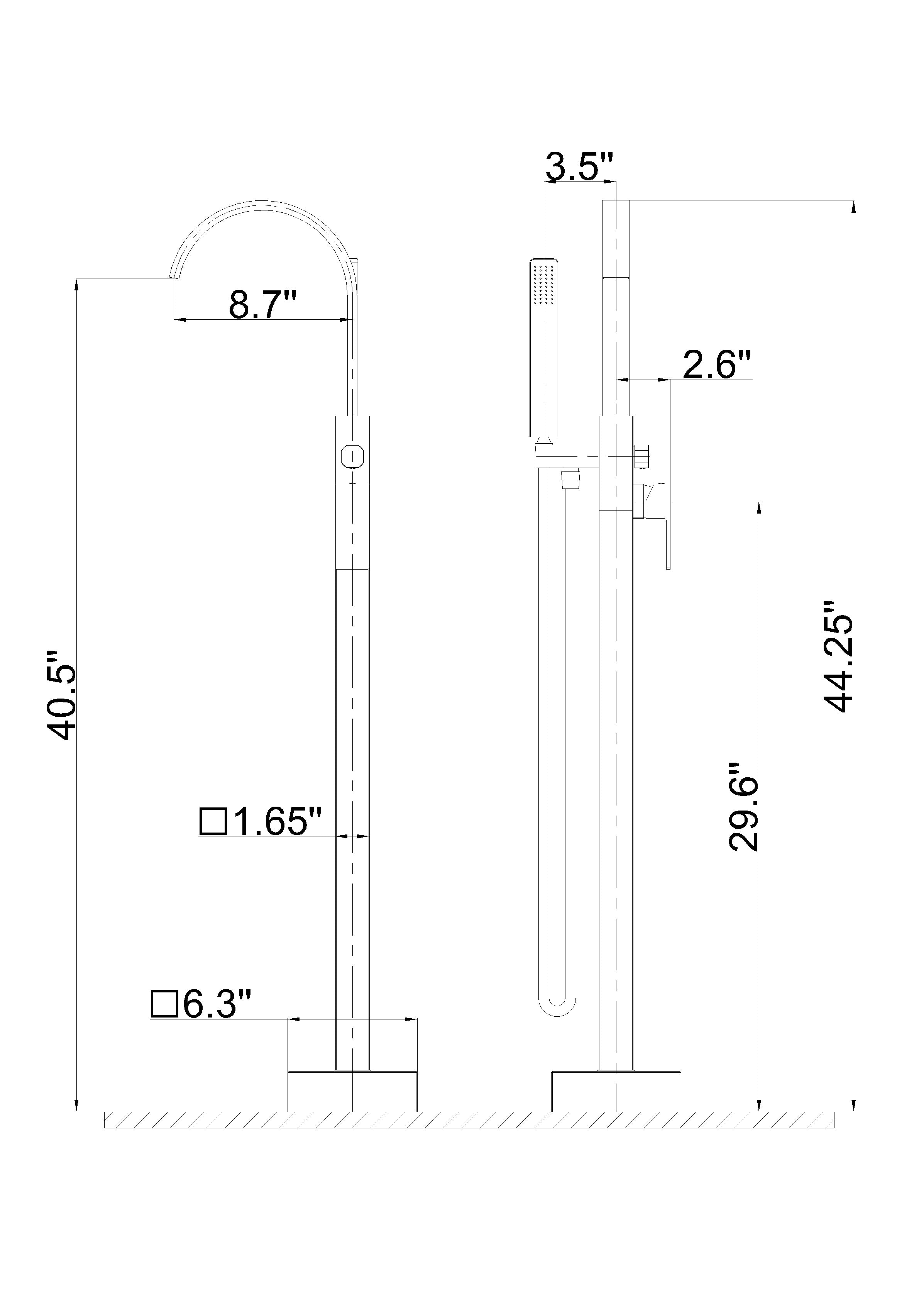 Single Handle Floor Mounted Freestanding Tub Faucet with  Handheld Shower