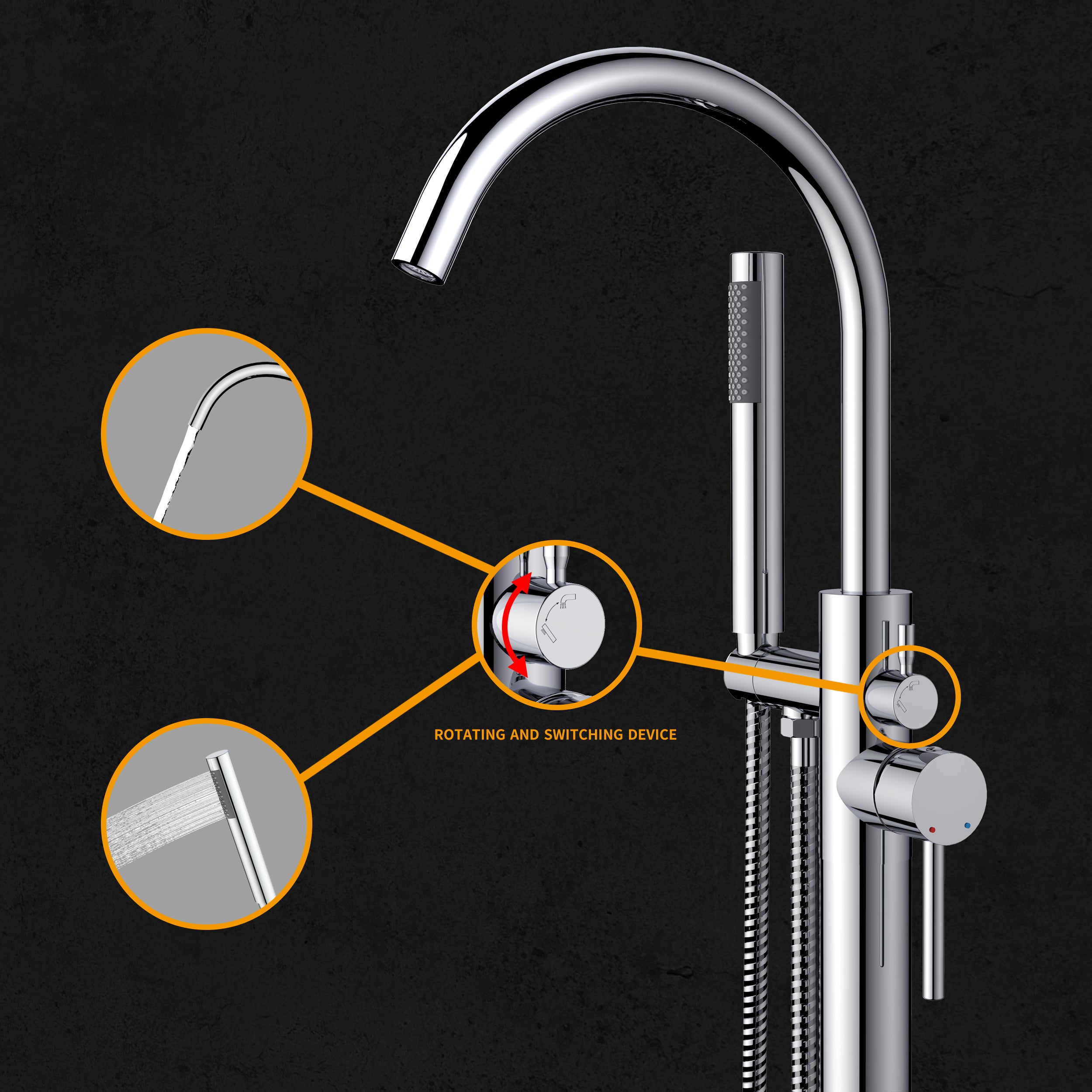 Single Handle Floor Mounted Freestanding Tub Faucet with Handheld Shower