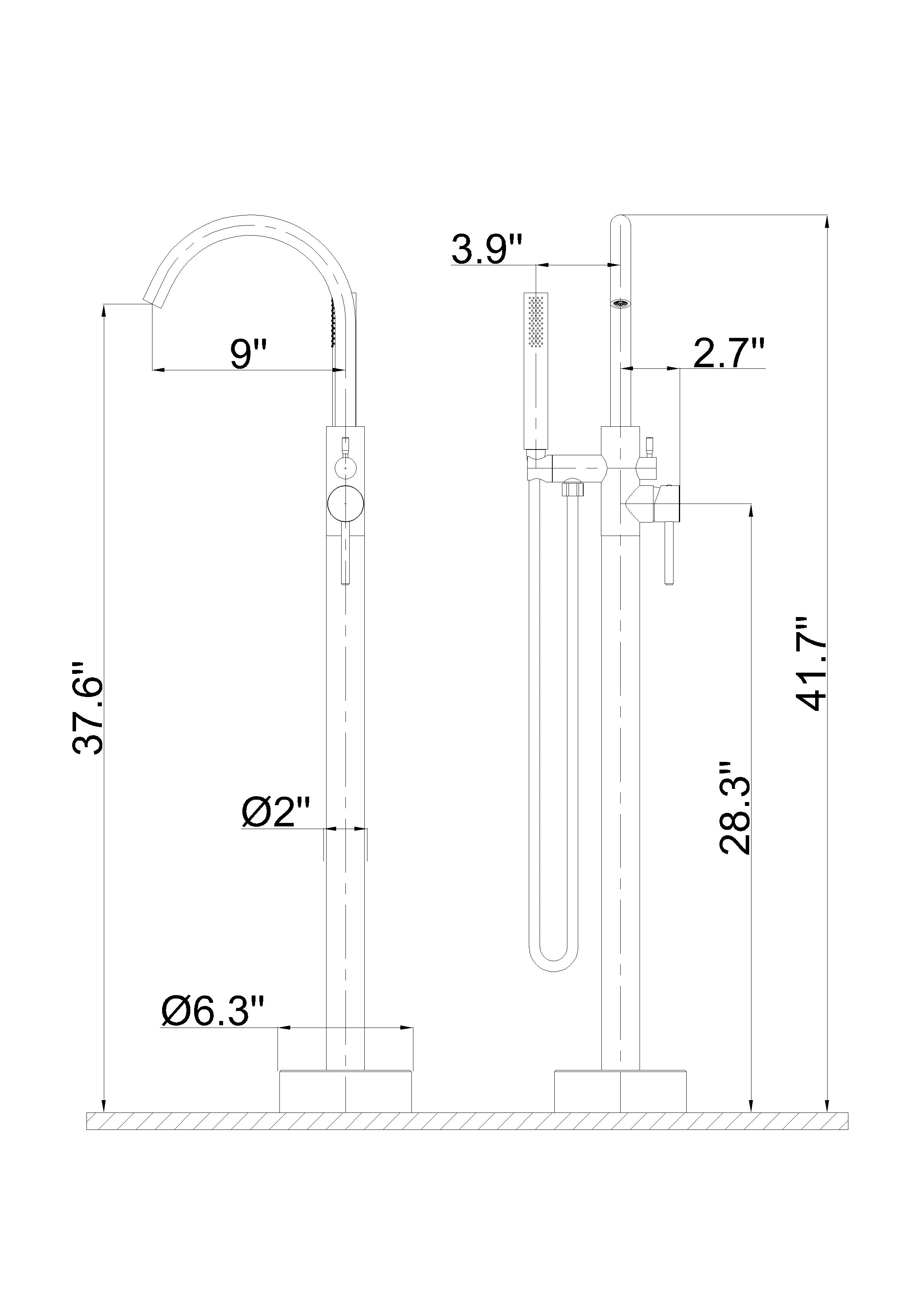 Single Handle Floor Mounted Freestanding Tub Faucet with Handheld Shower