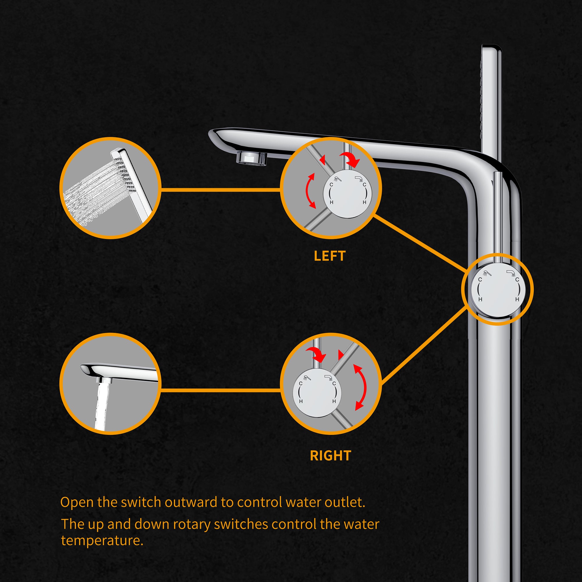 Single Handle Floor Mounted Freestanding Tub Faucet with Handheld Shower
