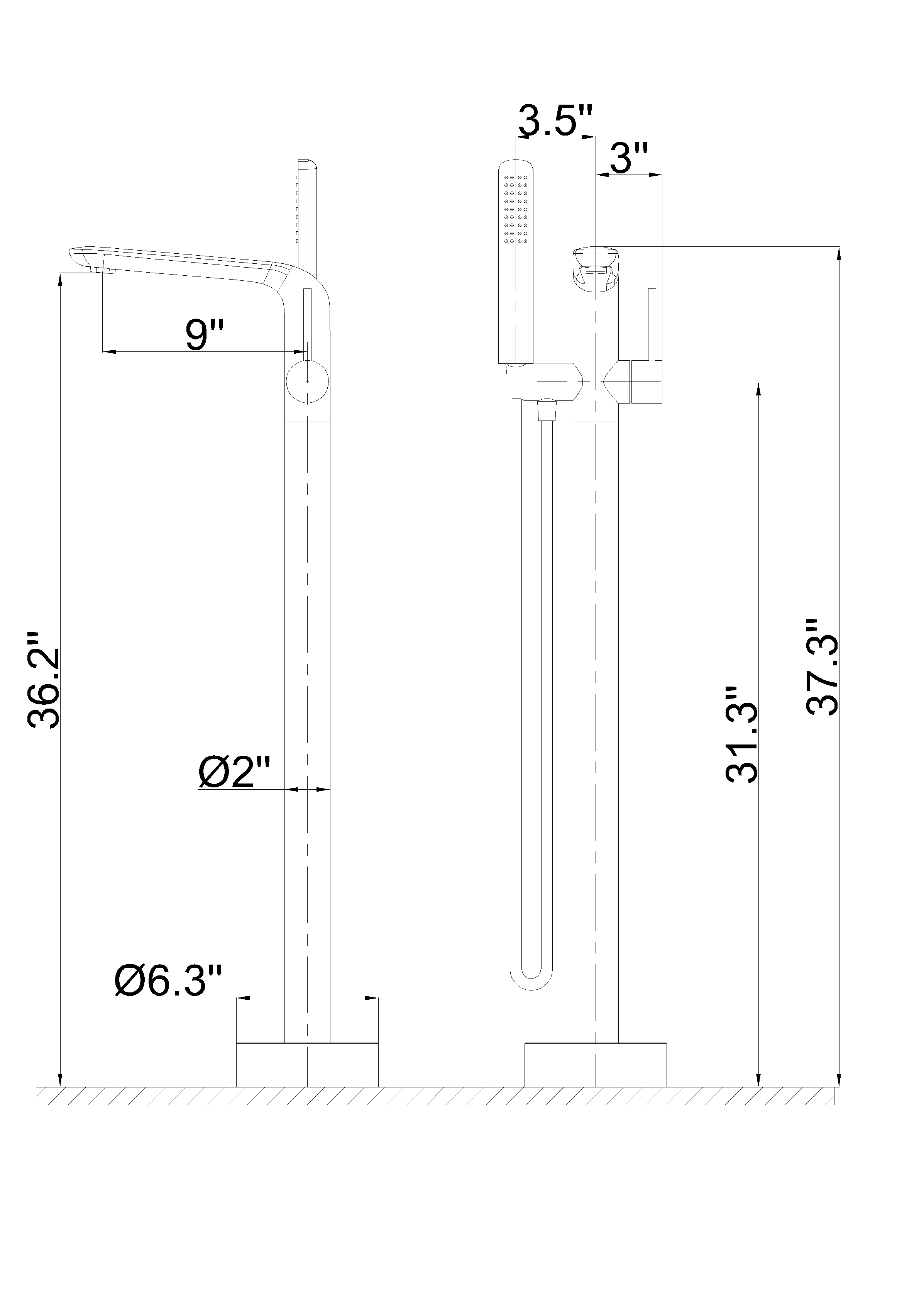 Single Handle Floor Mounted Freestanding Tub Faucet with Handheld Shower