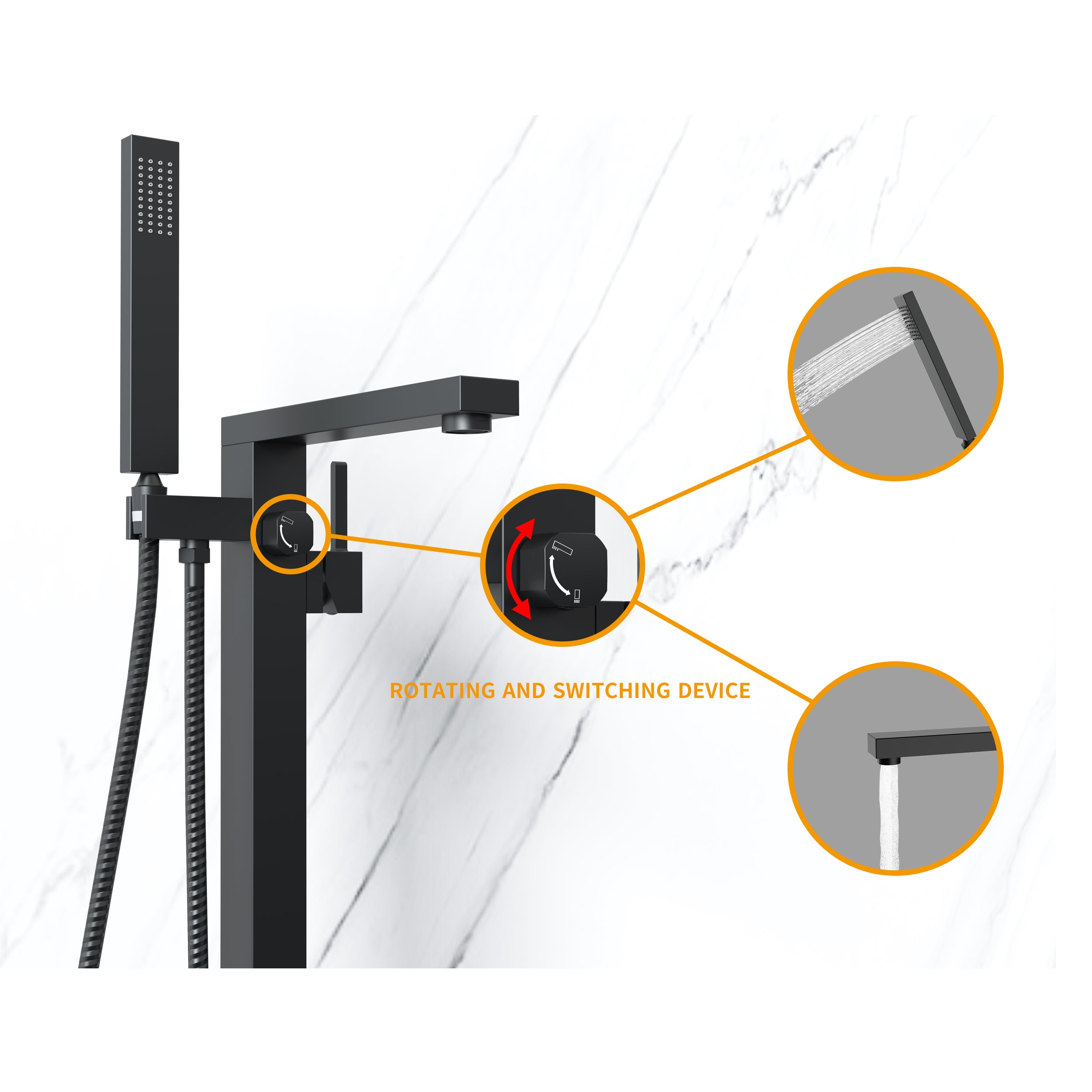 Single Handle Floor Mounted Freestanding Tub Faucet with Handheld Shower