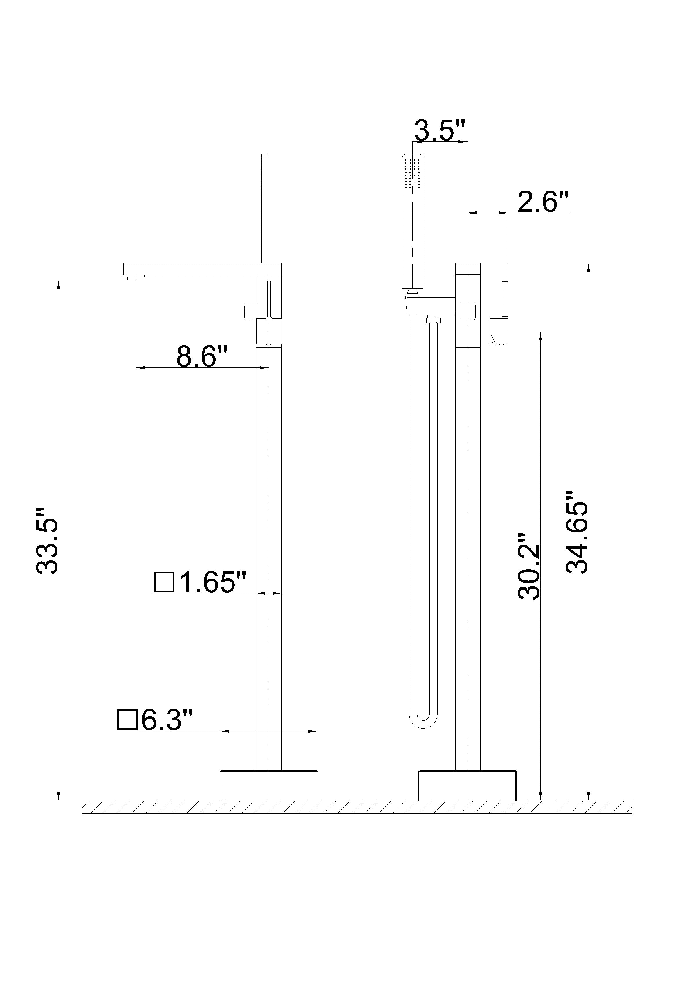 Single Handle Floor Mounted Freestanding Tub Faucet with Handheld Shower