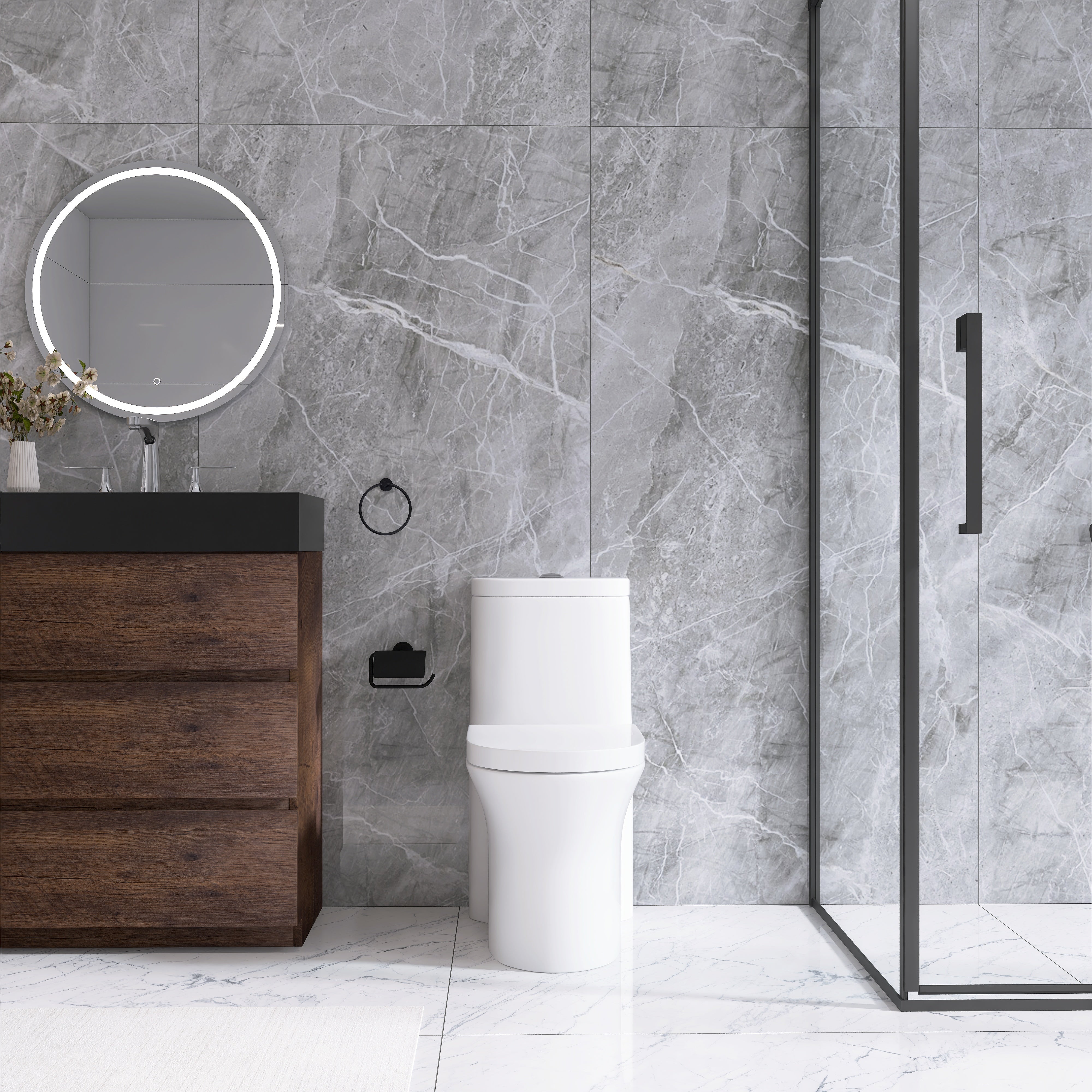 27 in. L x 14 in. W One-Piece 1.27 GPF Siphon Jet Dual Flushing Elongated Toilet in White