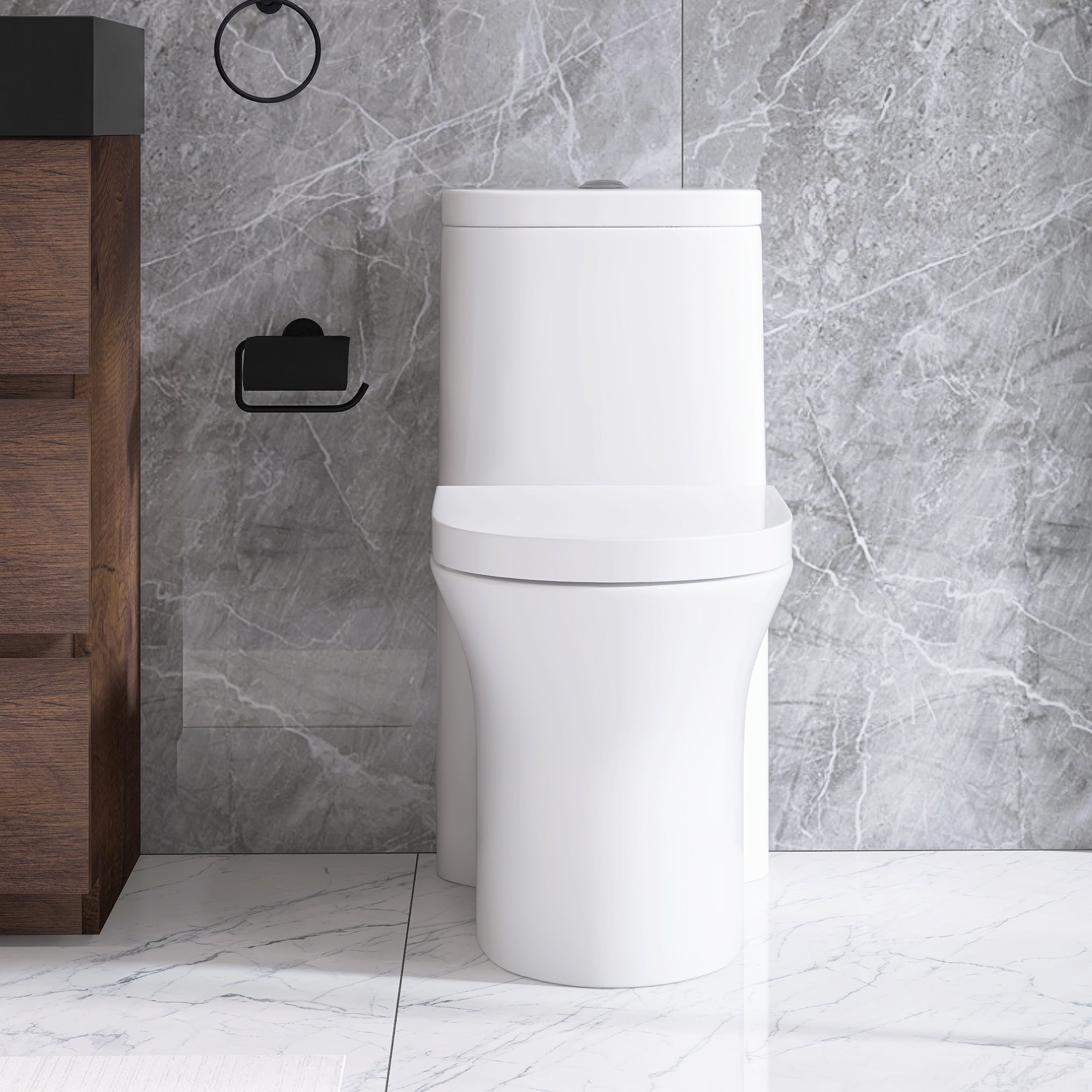 27 in. L x 14 in. W One-Piece 1.27 GPF Siphon Jet Dual Flushing Elongated Toilet in White